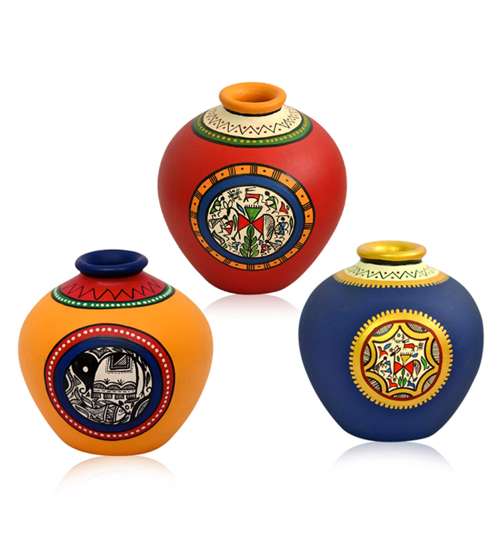 Buy Multicolour Handpainted Terracotta Vase, Set of 3 by Exclusivelane