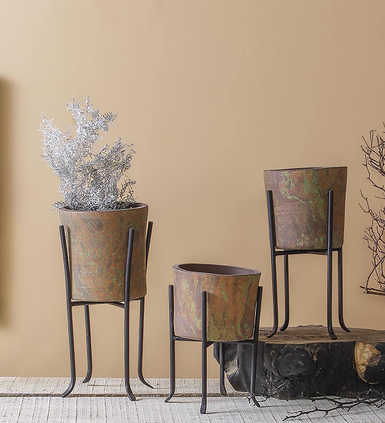 Buy Multicolour Terracotta Planter Stand Set of 3 by Fabuliv Online