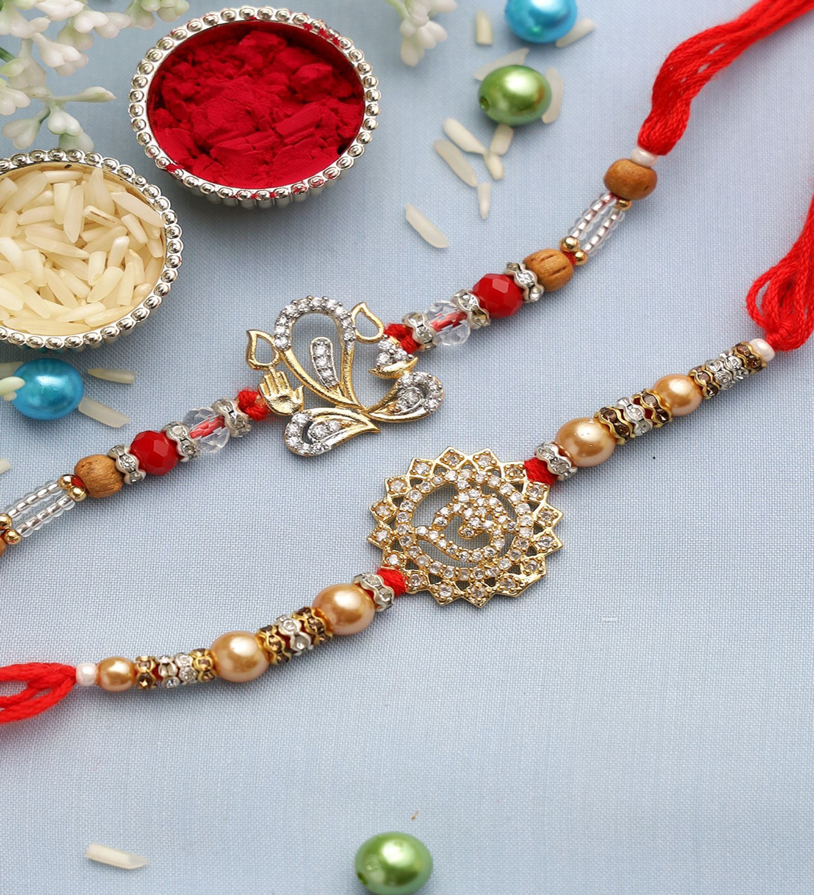 Buy Multicolour Thread & Plastic (Set of 2) Rakhi Set by Aapno ...
