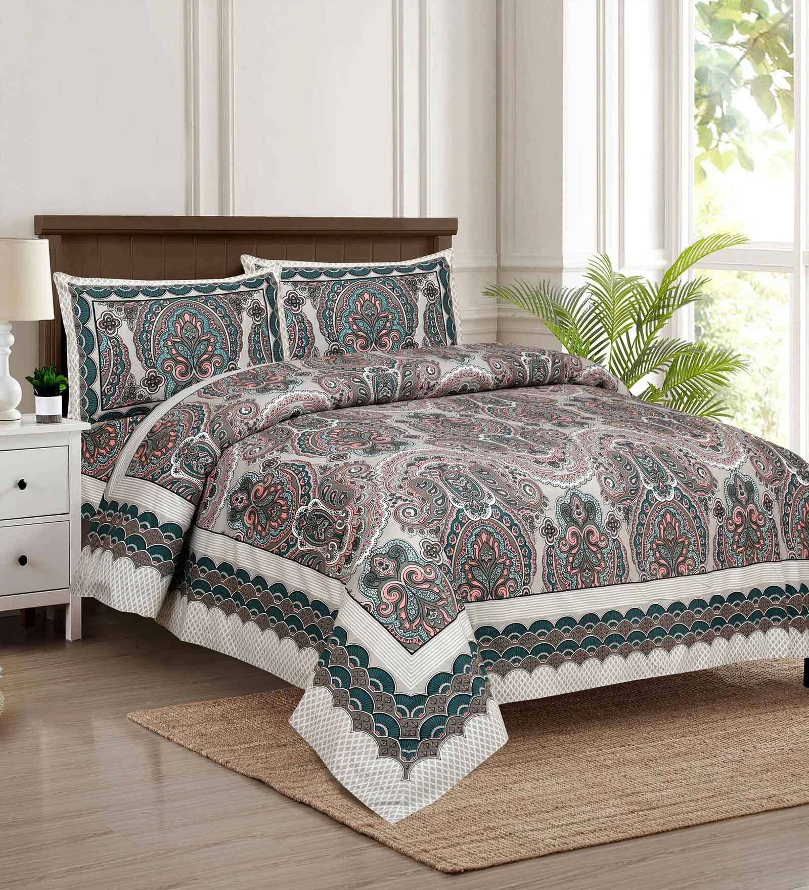 Buy Multicolor Traditional 144 TC Cotton King Sized Bed Sheets With 2 ...