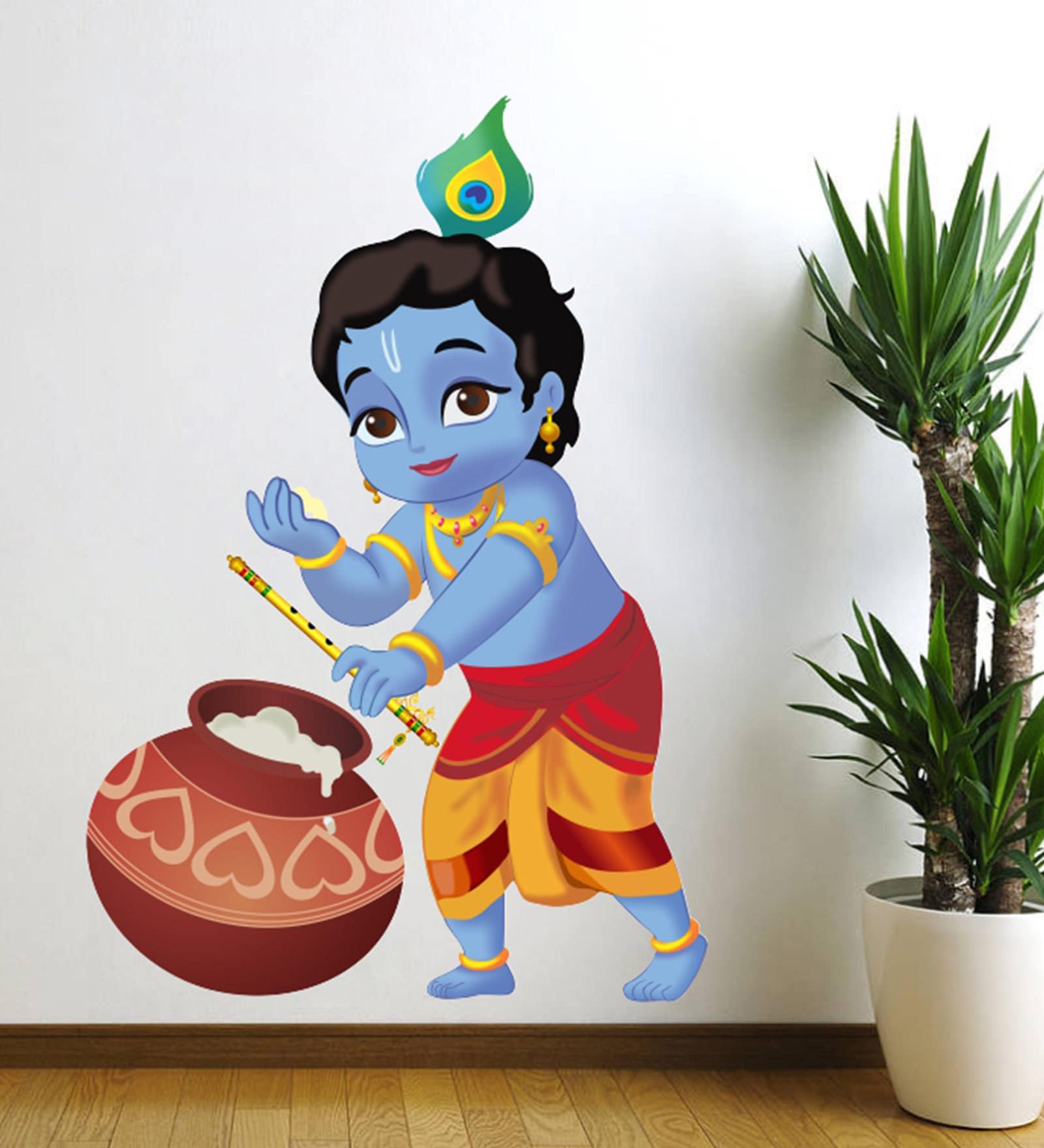 Buy Multicolour Vinyl Bal Krishna Wall Sticker By Wall Attraction Online Spiritual Wall