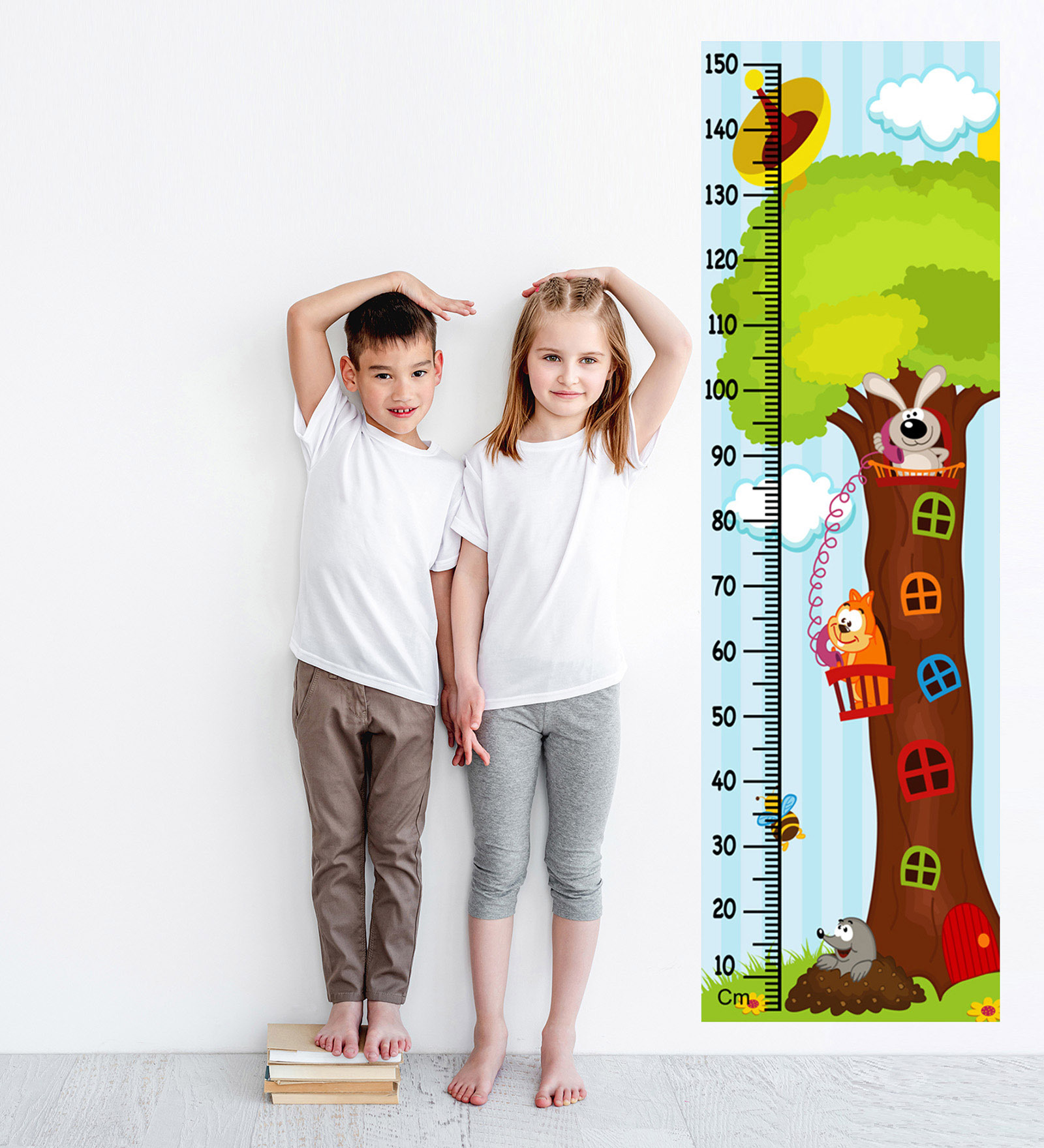 Cute Animal Tree Multicolour Vinyl Height Chart