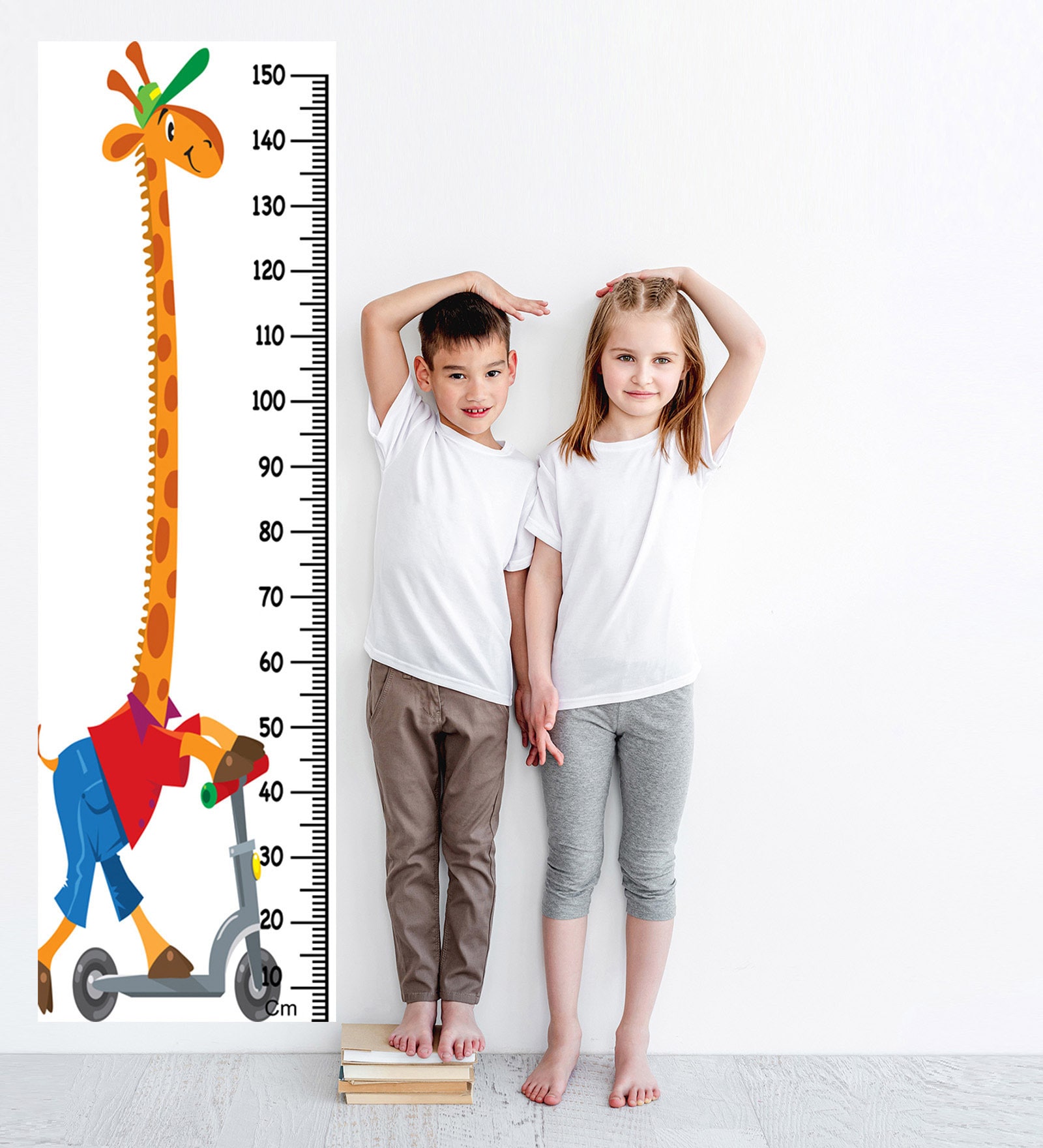 Giraffe Cycle Ride Multicolour Vinyl Height Chart
