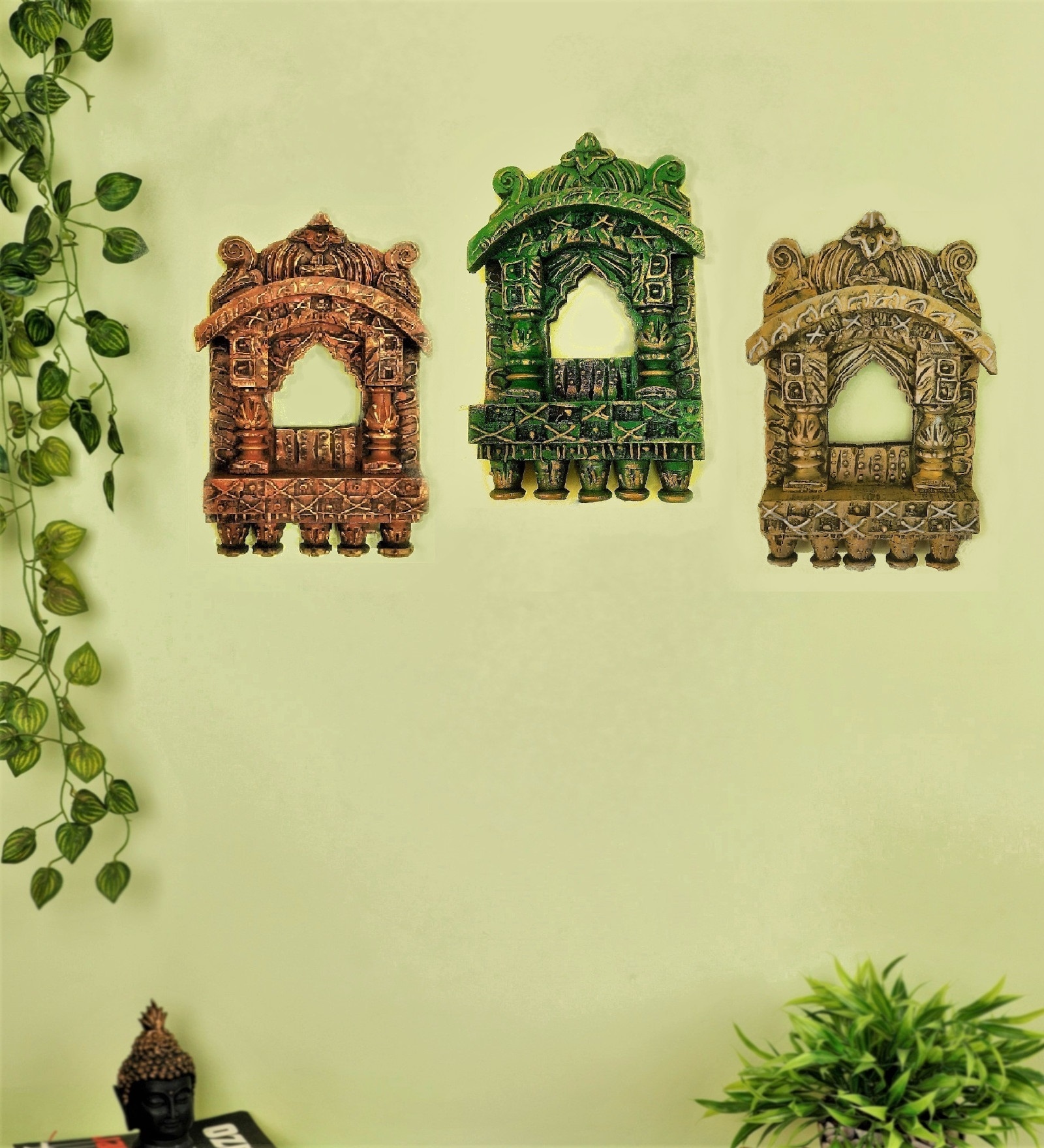 Multicolour Wood (Set of 3) Jharokas