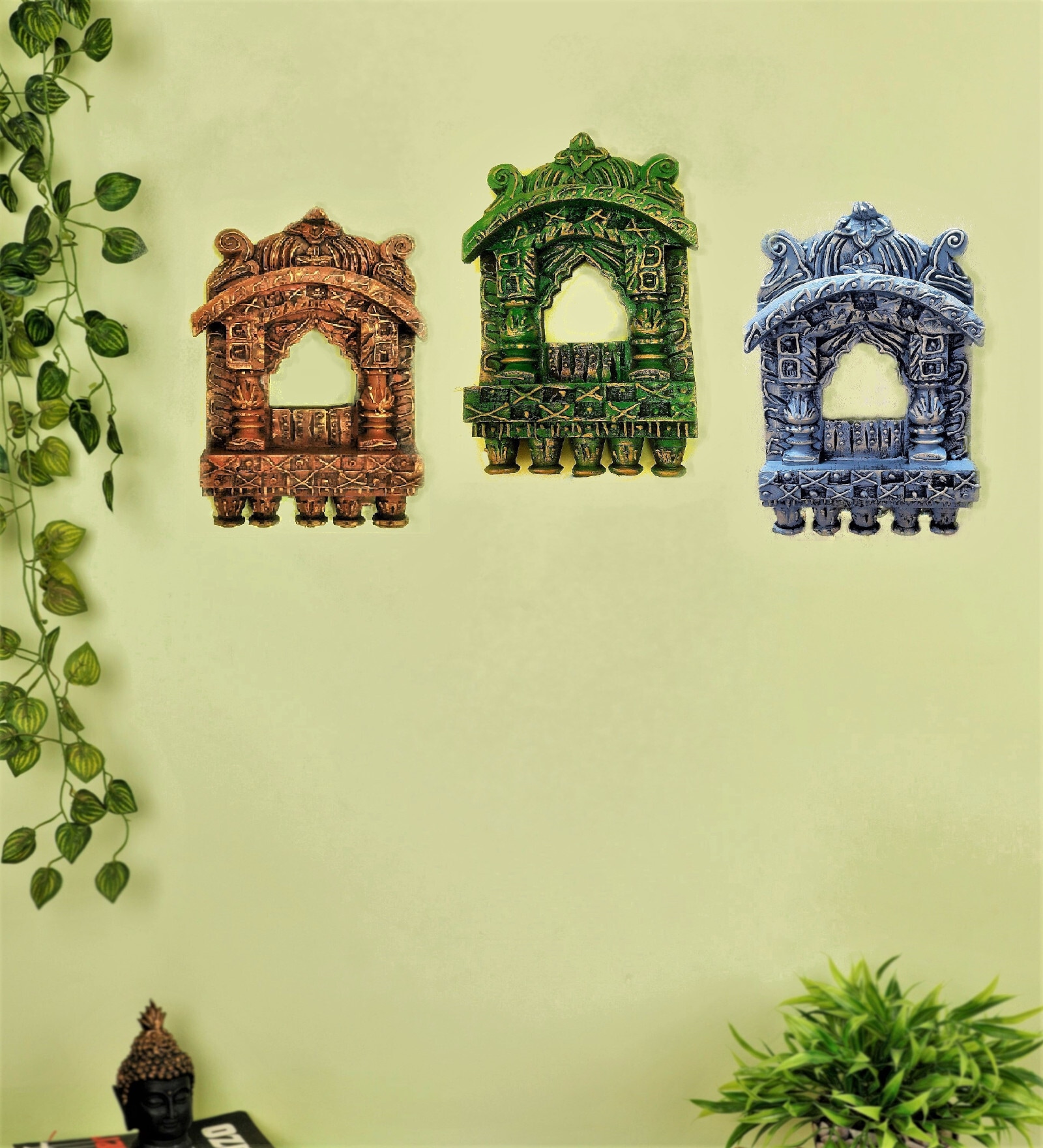 Multicolour Wood (Set of 3) Jharokas