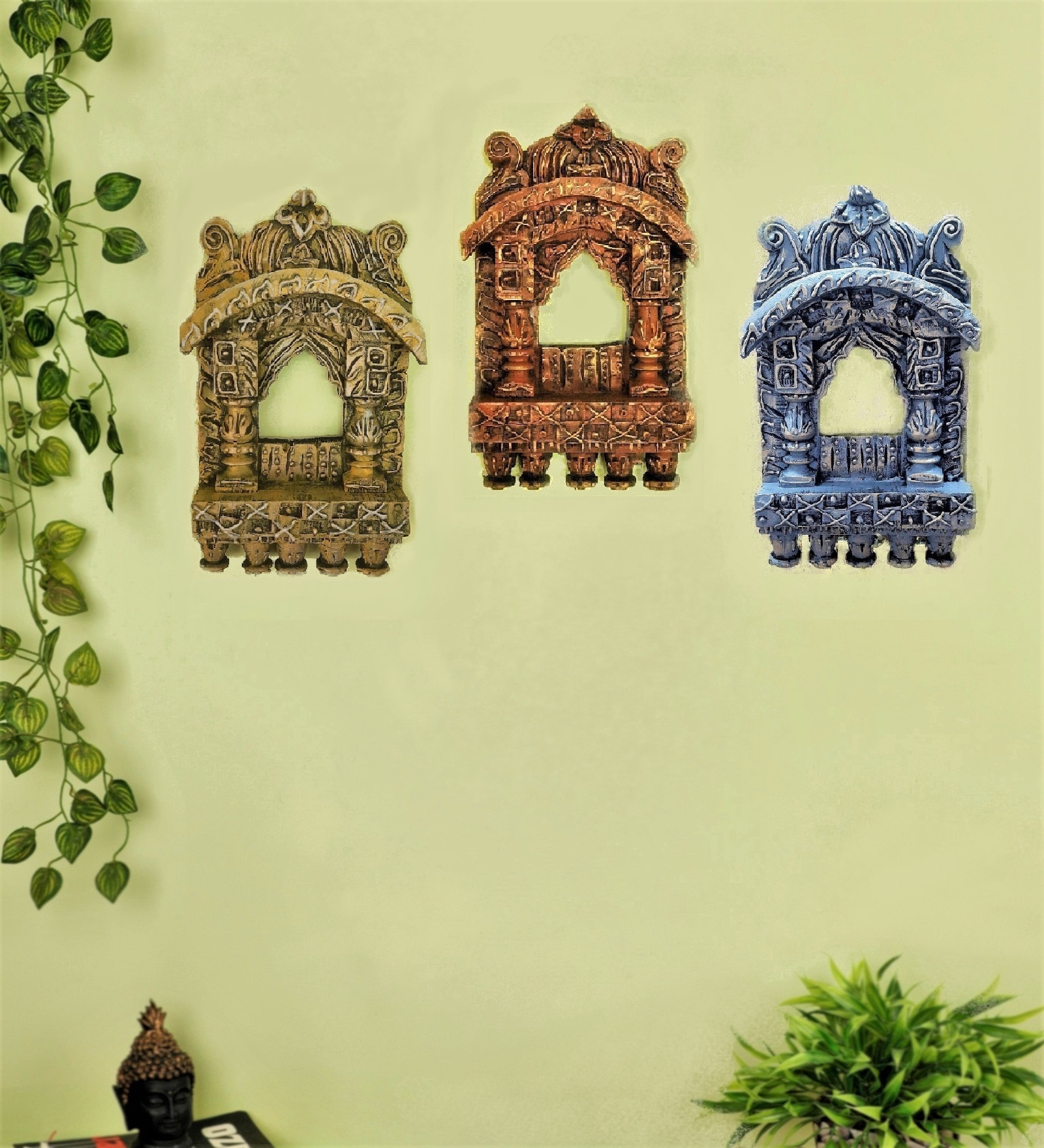 Multicolour Wood (Set of 3) Jharokas