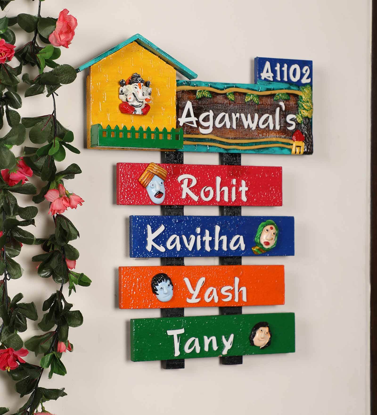 Multicolour Wood Agarwals Designer Nameplate