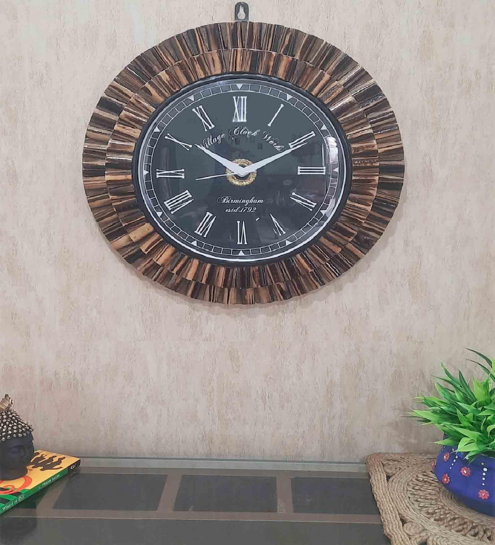 Multicolour Wood Hand Carving Decorative Wall Clock