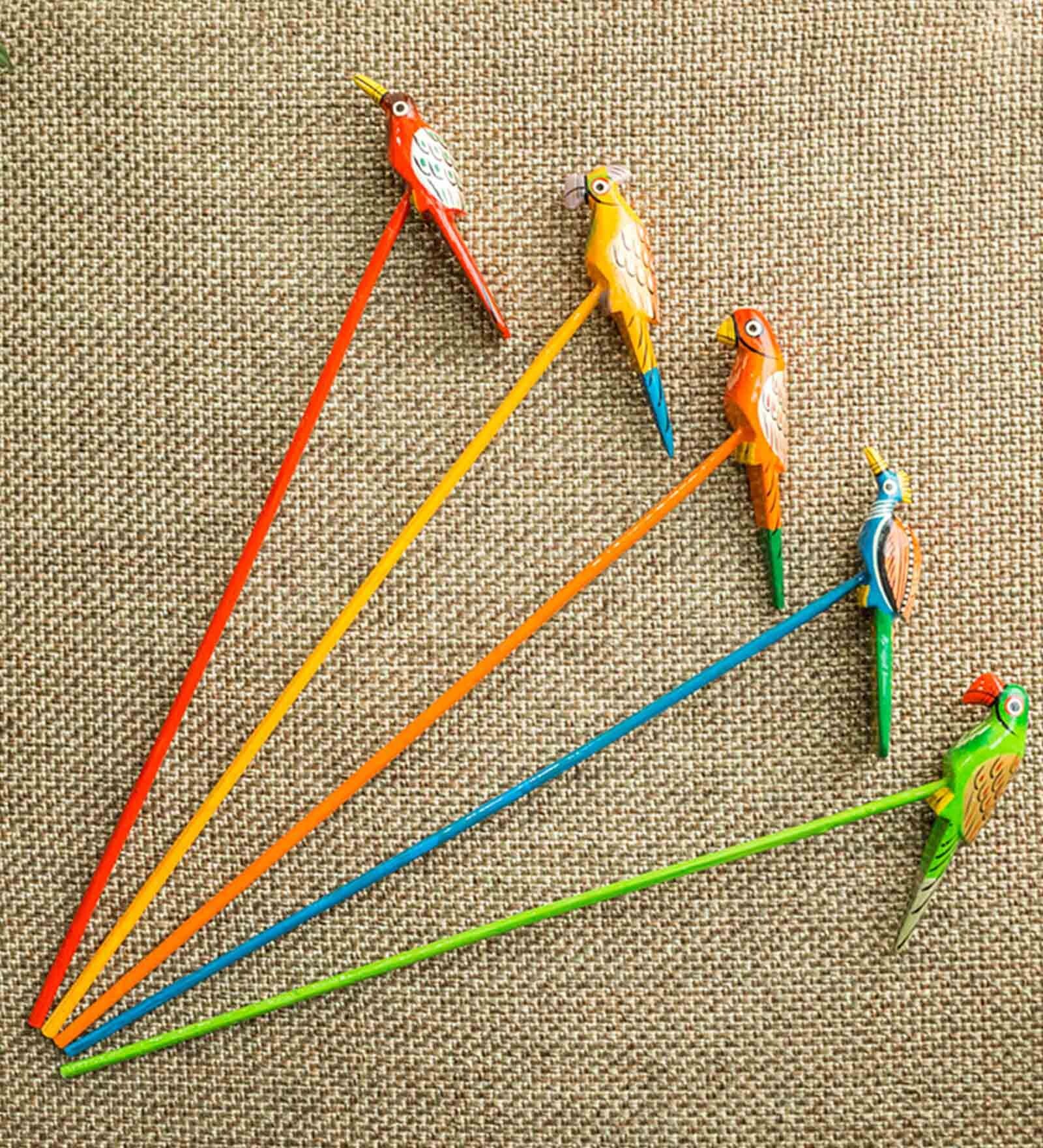 Buy Multicolour Wood Handmade & HandPainted Bird Planter Sticks by