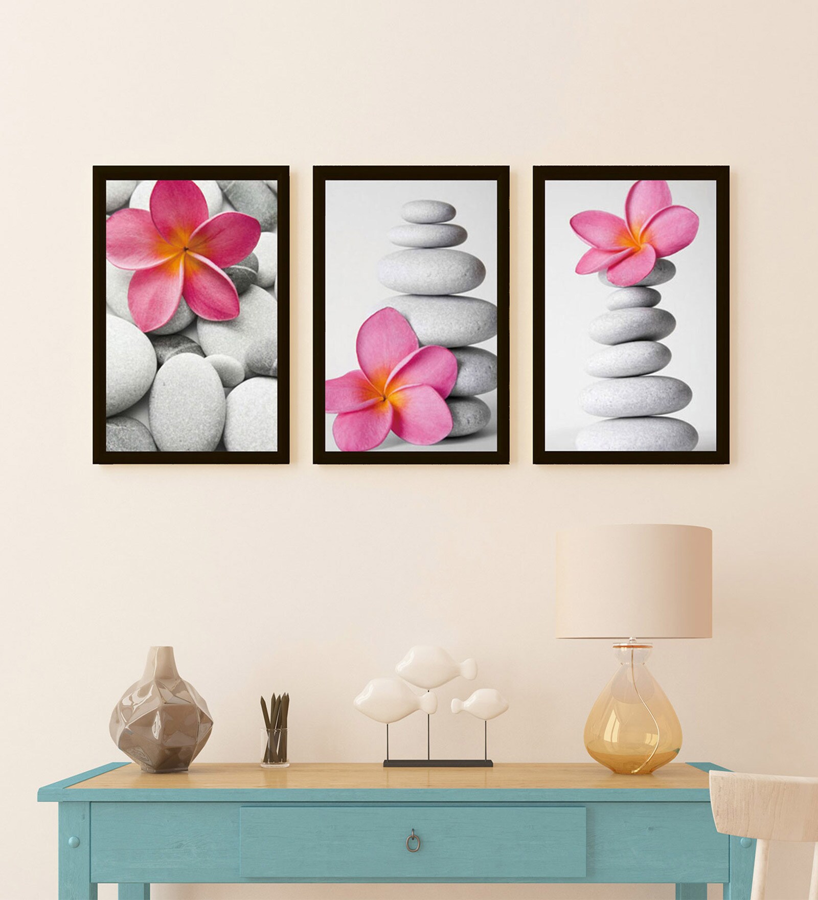 Multicolour Wood Stone Frame Wall Art Painting