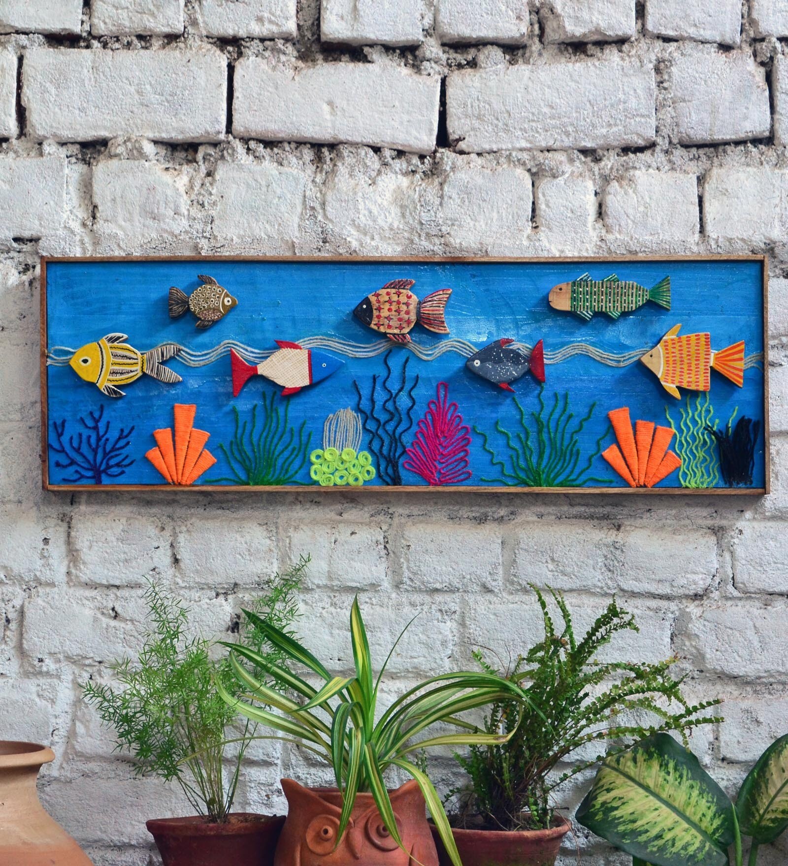 Multicolour Wooden Hand Painted 3D Fish Wooden Wall Art