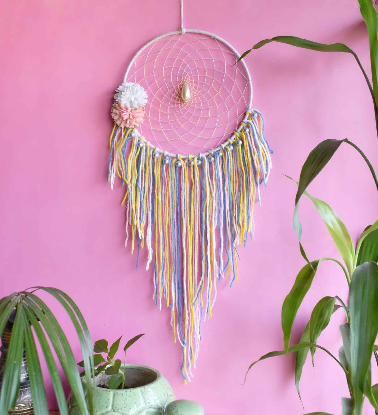 Multicolour Wool and Cotton Pastel Flower Pearl Dreamcatcher
