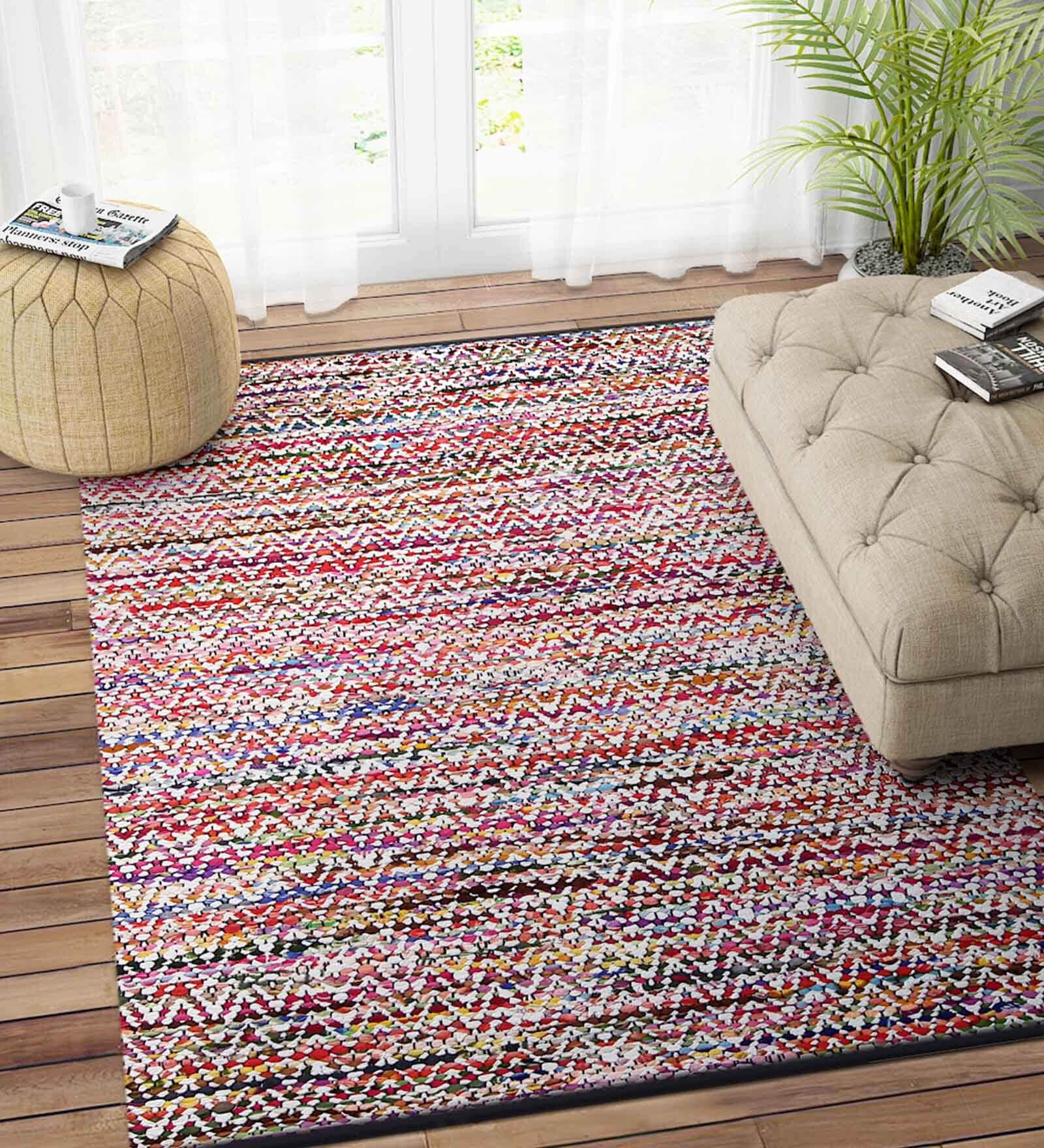 Multicolor Wool 4 ft X 6 ft Hand Woven Dhurrie