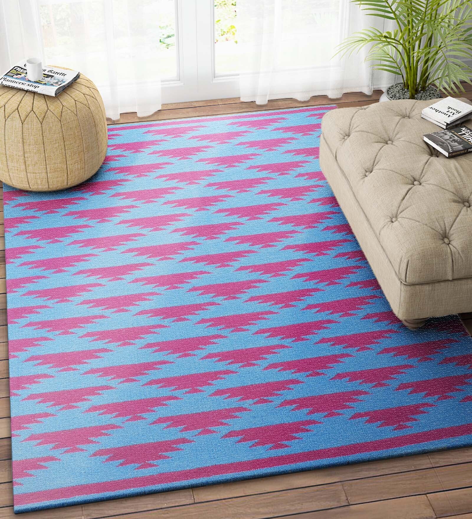 Blue Wool 4 ft X 6 ft Hand Woven Dhurrie