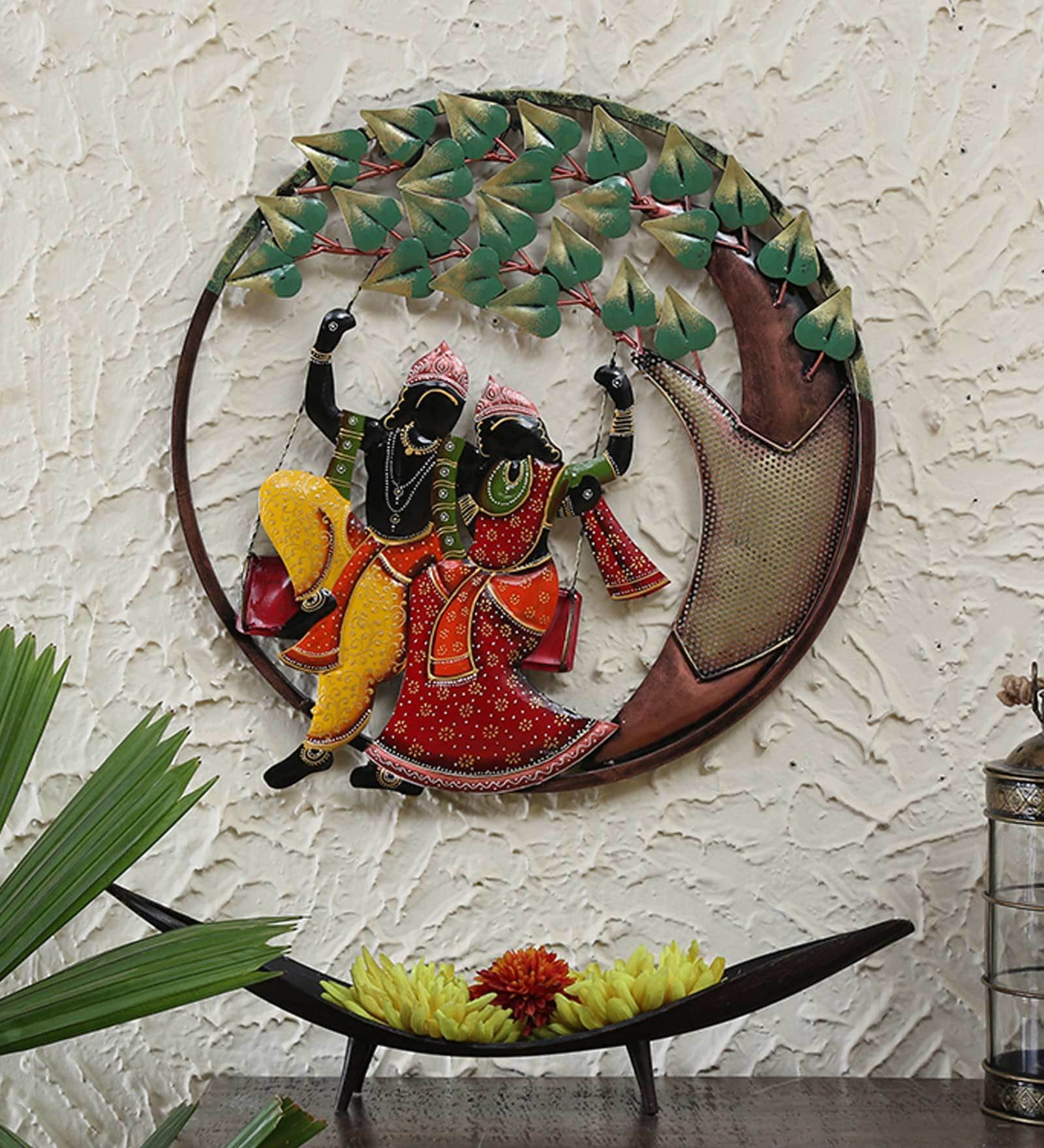 Wrought Iron Lord Krishna Wall Art In Multicolour