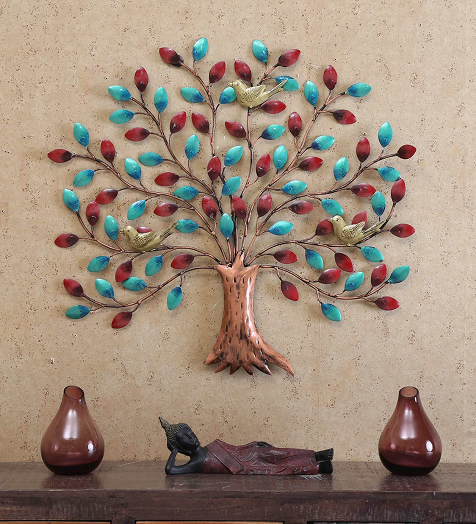 Wrought Iron Decorative Tree Wall Art In Blue
