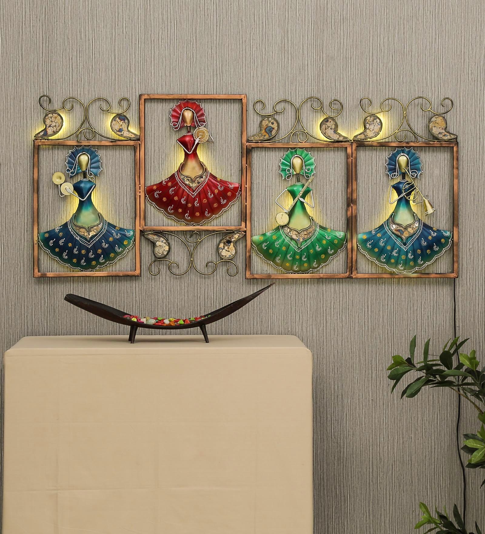Buy Wrought Iron Decorative In Multicolour With LED Wall Art By Desert ...