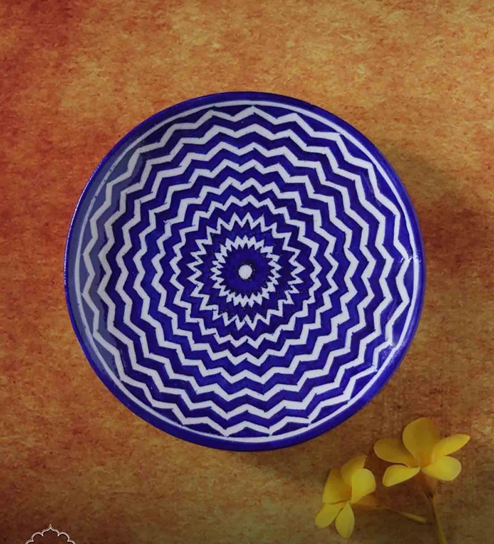 Blue And Diagon White Blue Pottery Ceramic Wall Plate