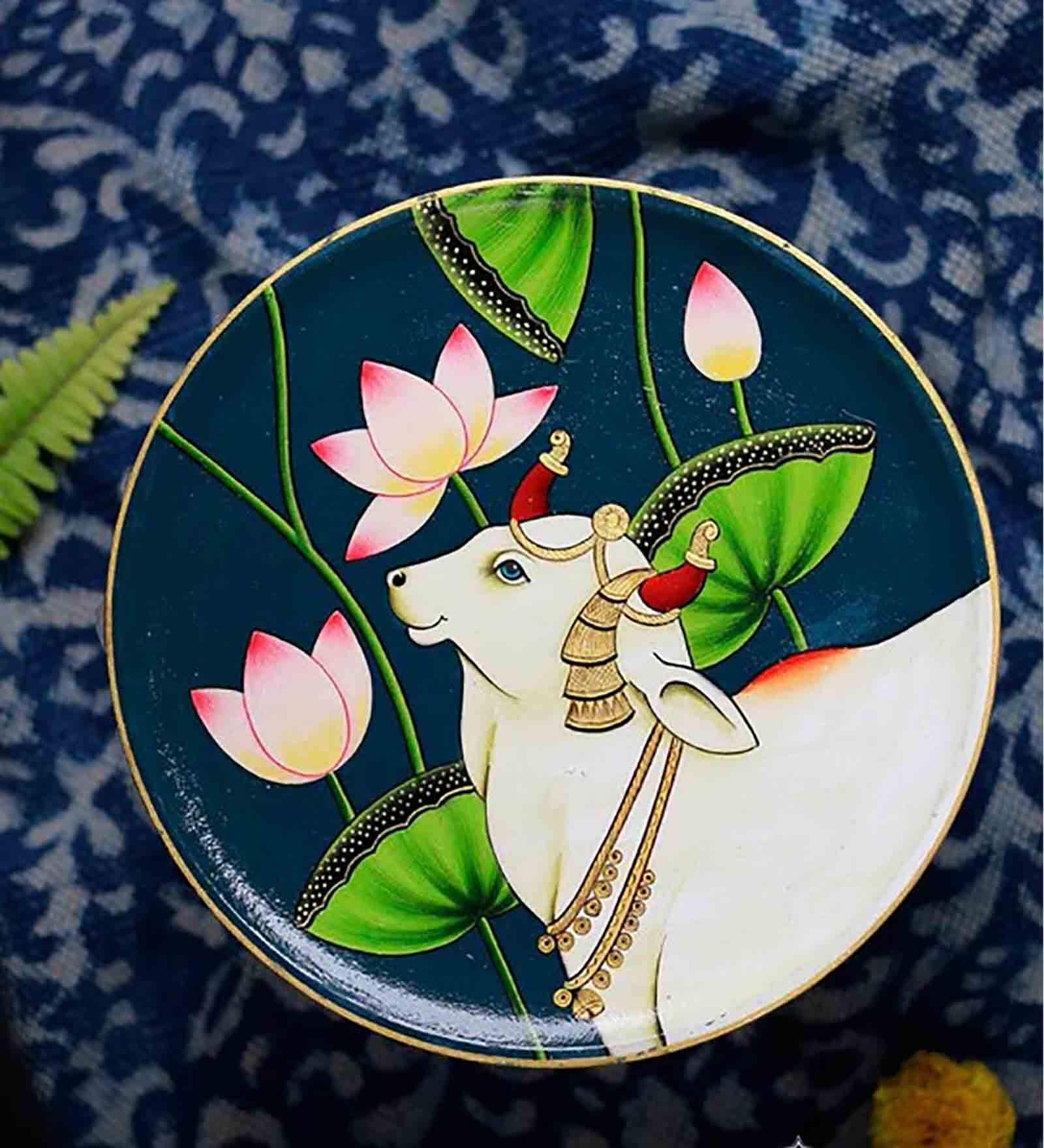 Multicoloured Handpainted Lenny Mdf Pichwai Wall Plate