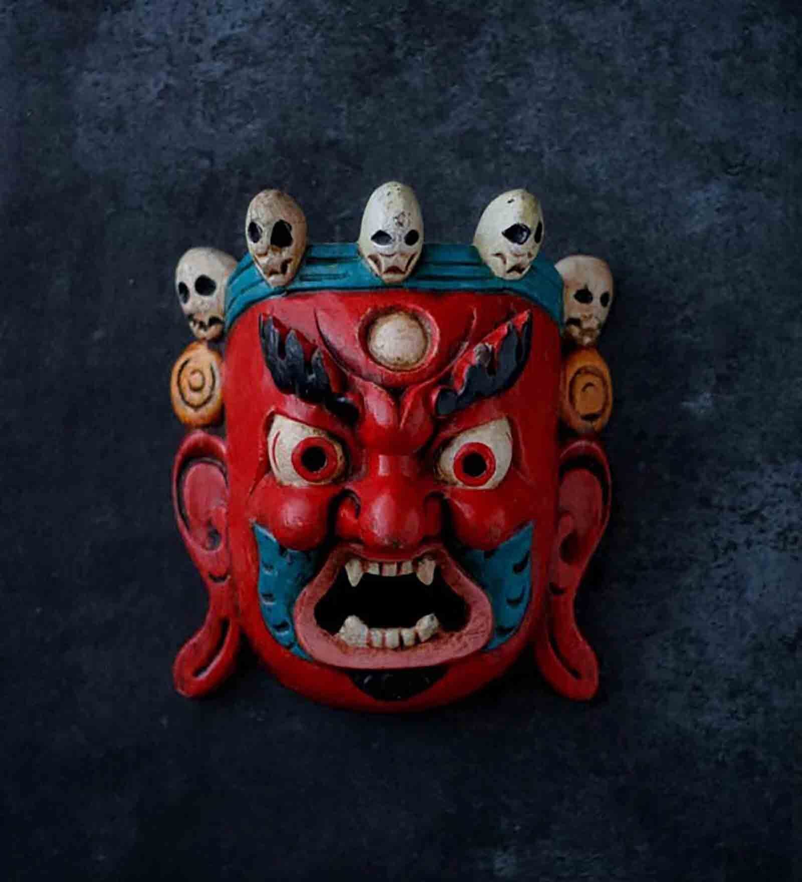 Multicoloured Wooden Rookie Himalayan Wall Mask