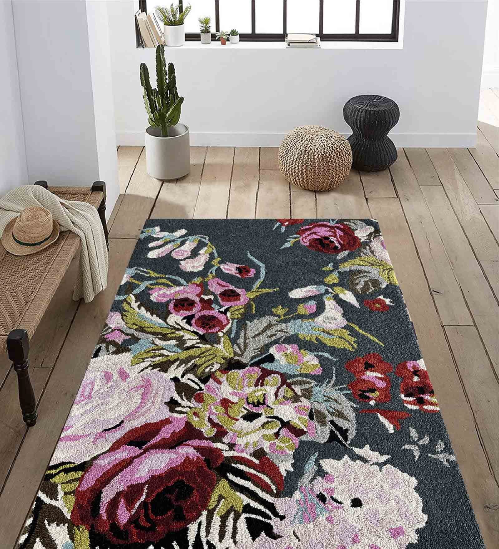 Multicolur Wool Floral 4 x 6 Feet Hand Tufted Carpet Hand Tufted Carpet