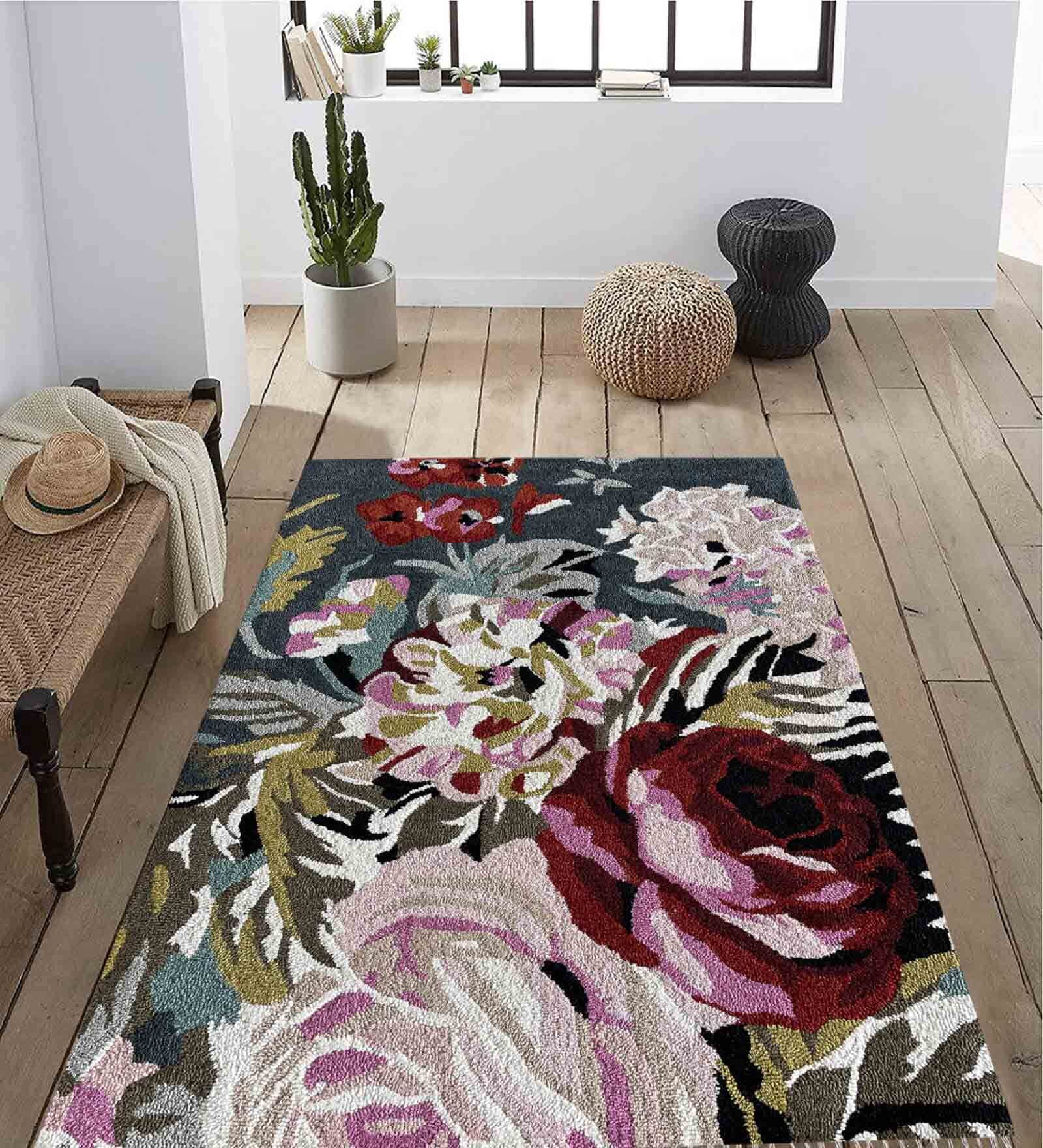 Multicolur Wool Floral 4 x 6 Feet Hand Tufted Carpet Hand Tufted Carpet