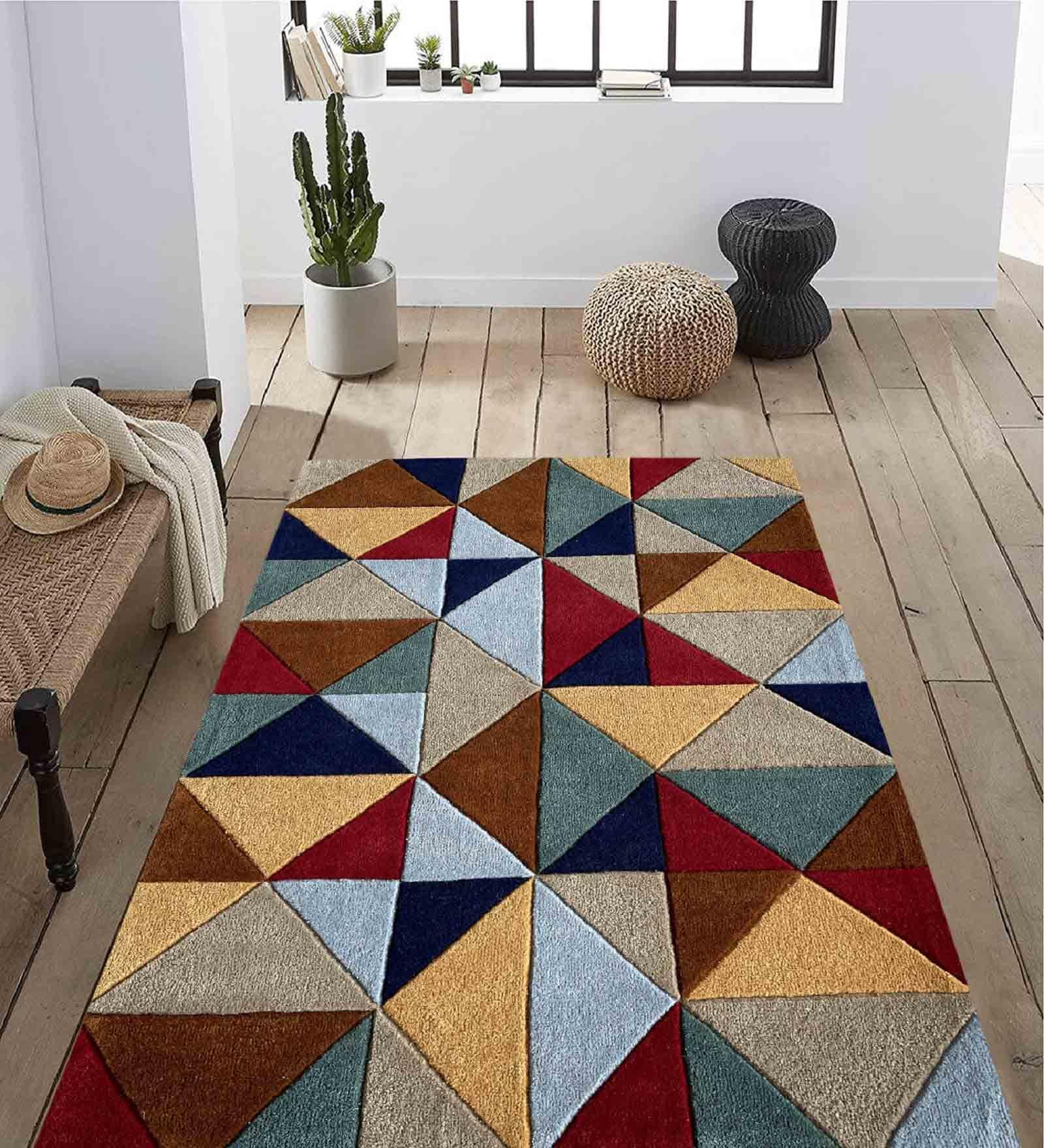 Multicolur Wool Geometrical 5 x 7 Feet Hand Tufted Carpet