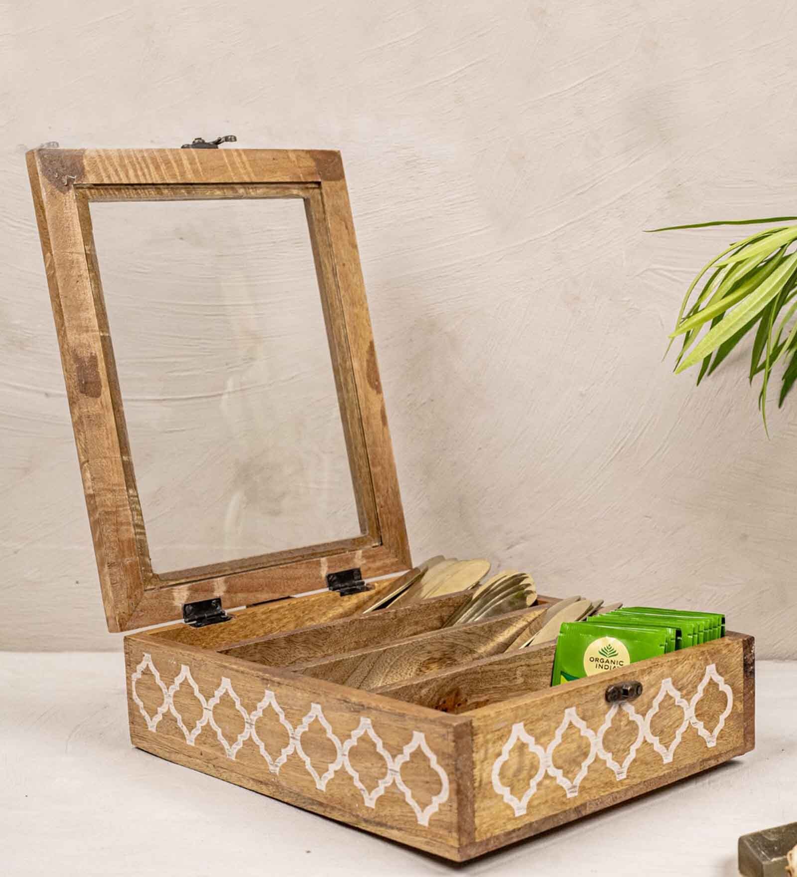 Natural Acacia Wood & Glass Decorative Box