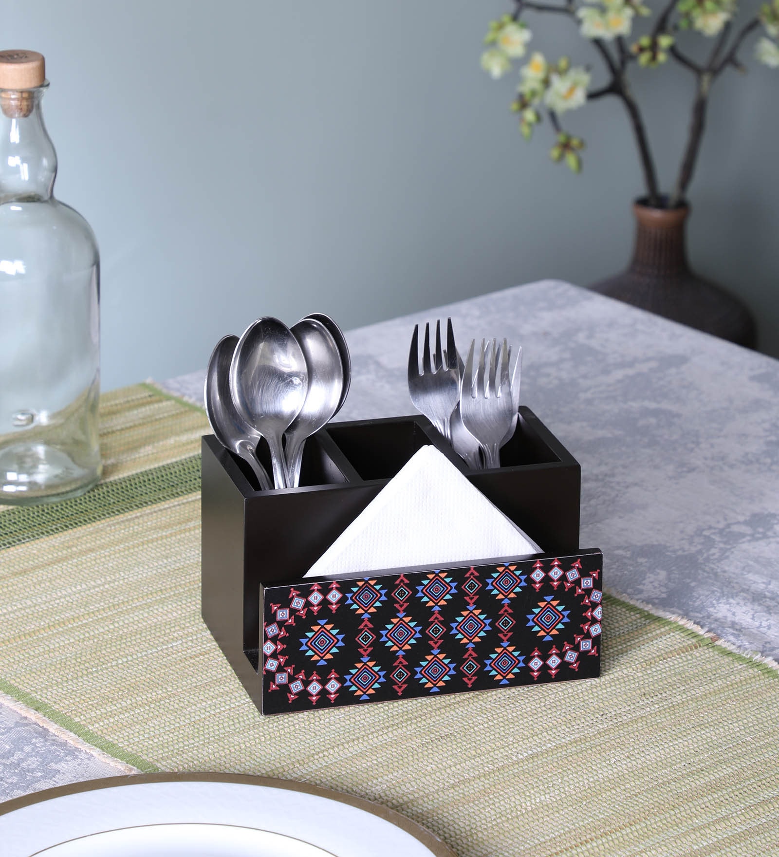 Basic Engineered Wood Cutlery & Tissue Holder