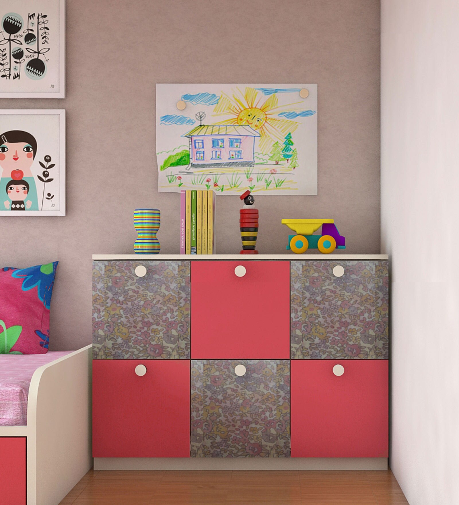 Multipurpose Storage Cabinet in Floral Design Multipurpose Storage Cabinet in Floral Design