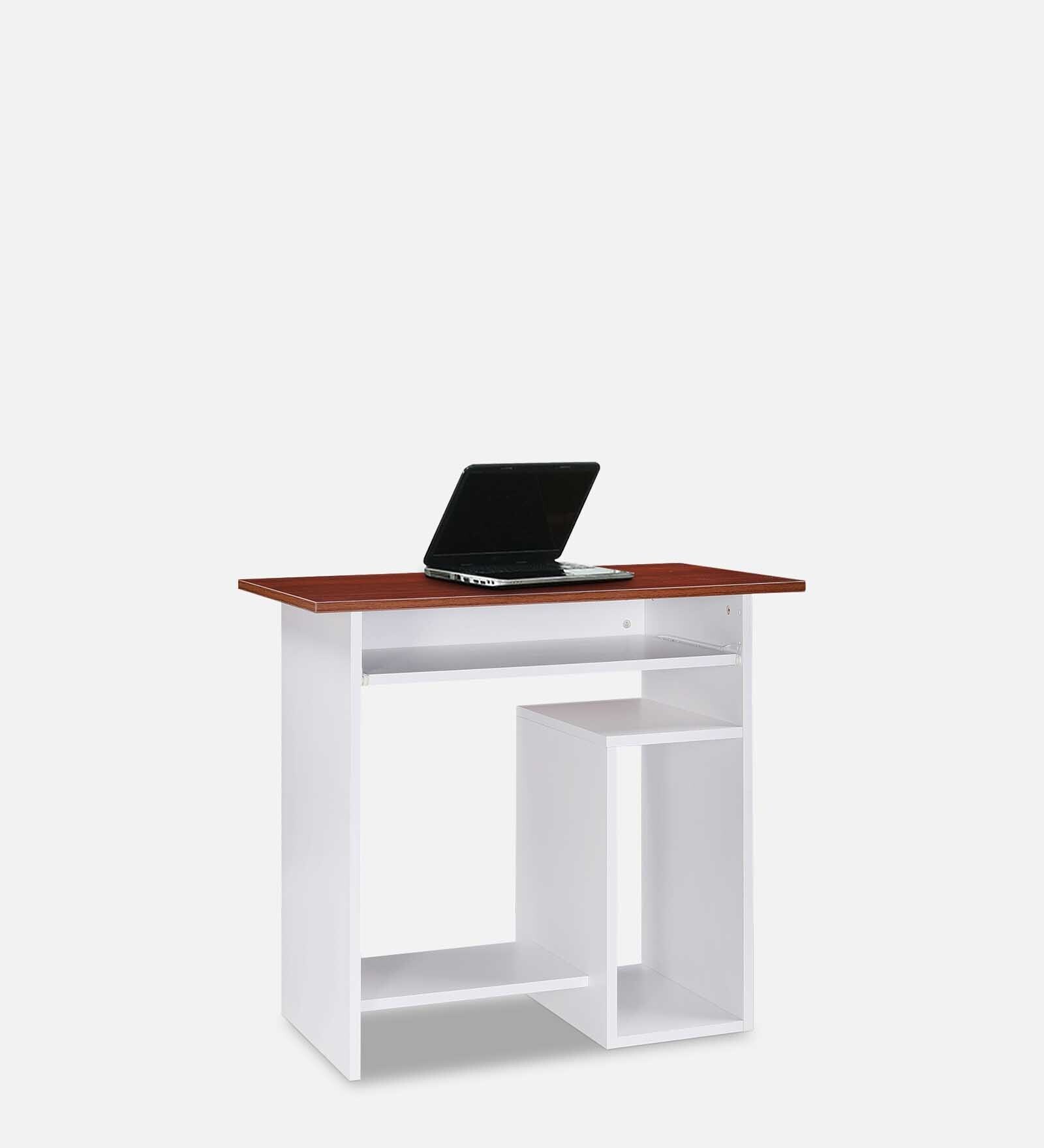 Buy Multipurpose Computer Table in Frosty White & Brown Colour by