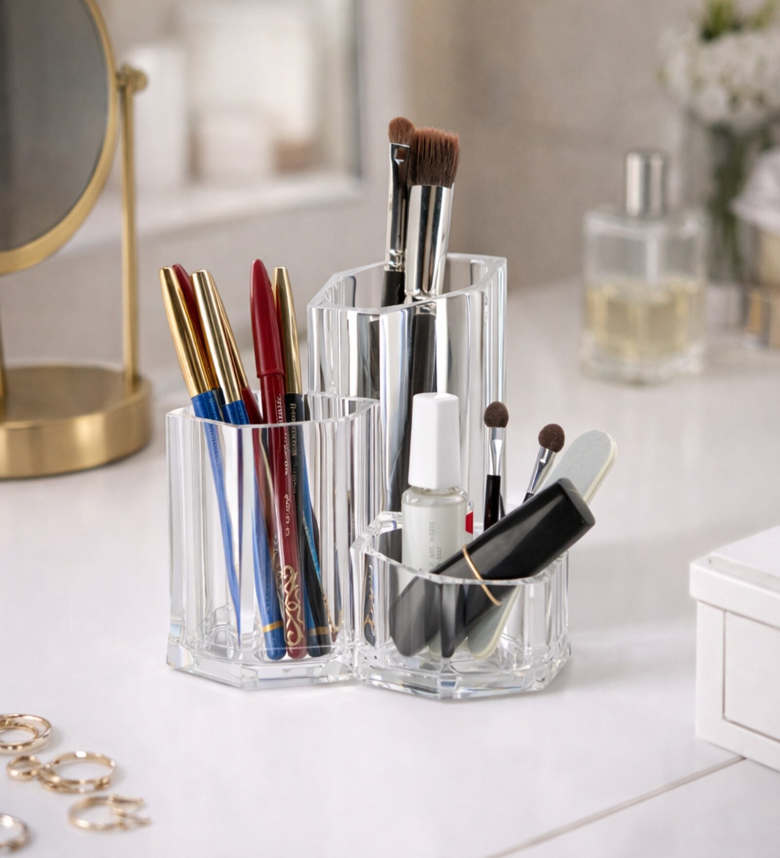 Transparent Multipurpose Acrylic 3 Compartment Organizer