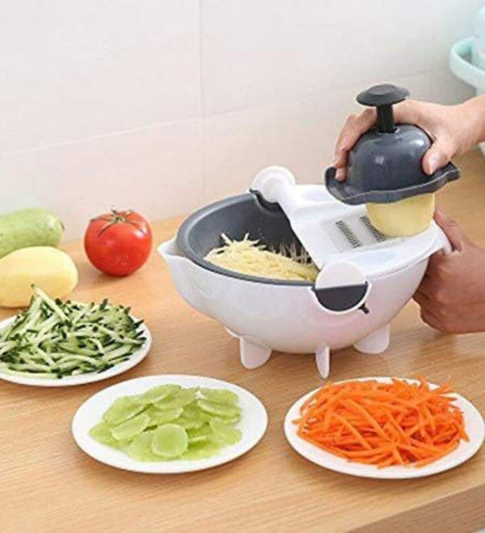 Multipurpose Vegetable Cutter with Large Drain Basket | Mandoline Slicer, Chopper, Grater, Dicer, Peeler & Kitchen Food Prep Tool for Fruits & Vegetables