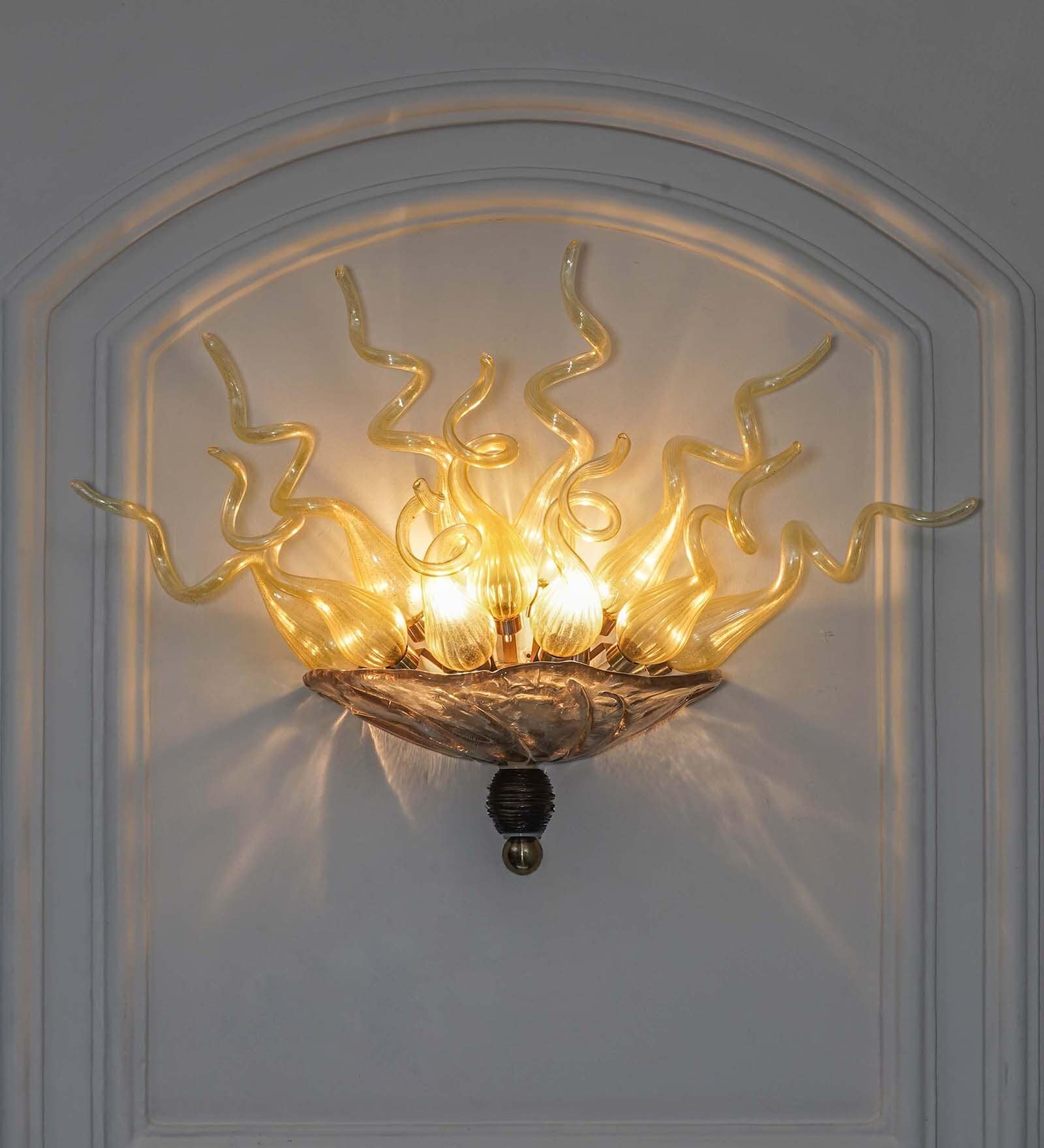 Muranox Amber Glass Tube Wall Light With Coffee Glass Base Artistic Designer Decorative Wall Lamp For Living Room, Bedroom & Luxury Interiors (E14 Compatible)
