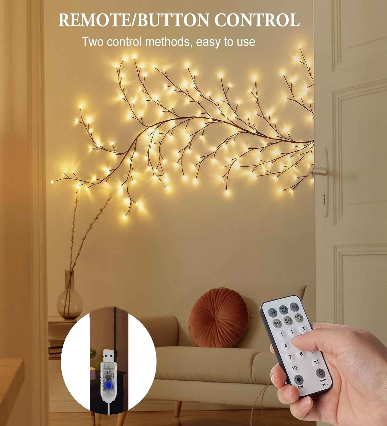 MUREN Pack of 1 Vine Fairy Lights with Remote Control 144 LEDs Tree Branch Twinkling Willow Vine Lights for Bedroom, Desktop, Wedding, Christmas Wall Decoration