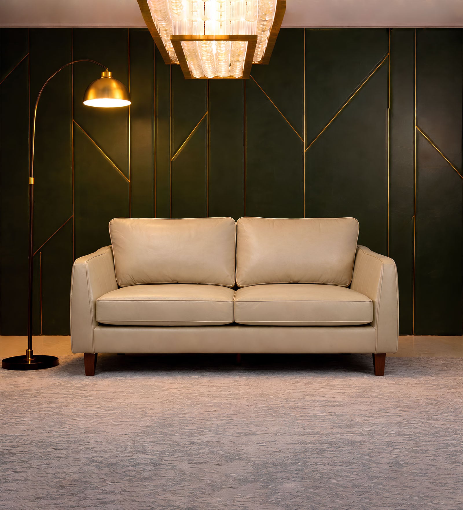 Muscat Leatherette 2 Seater Sofa in Beige Color