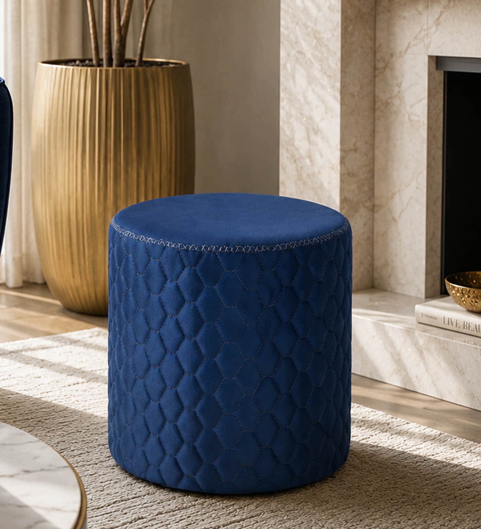 Mushy Velvet Pouffe In Blue Colour