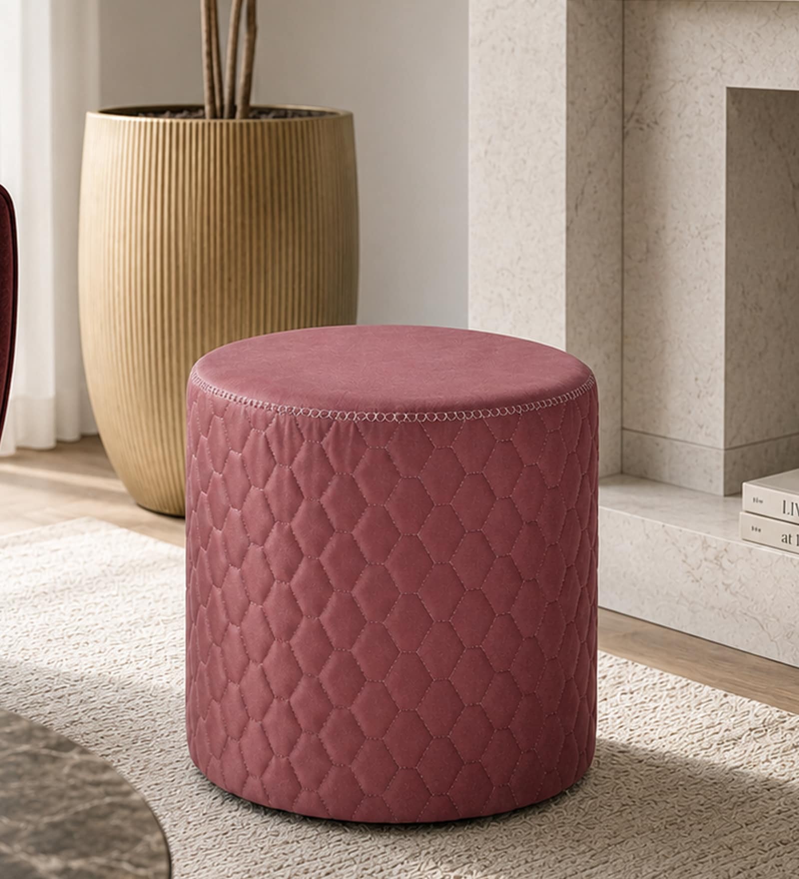 Mushy Velvet Pouffe In Pink Colour Mushy Velvet Pouffe In Pink Colour