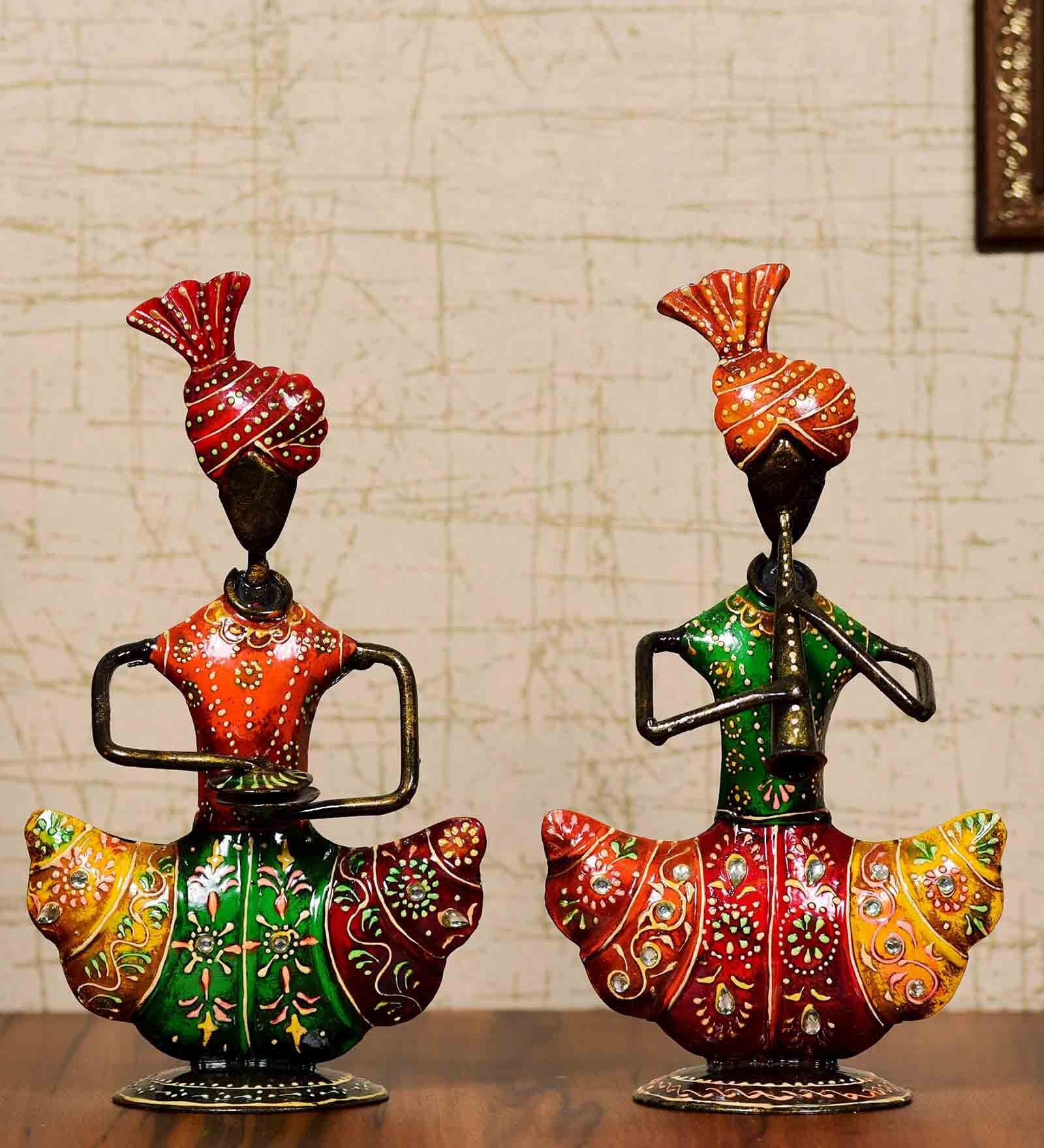 Multicolour Musician Iron Figurine Set of 2