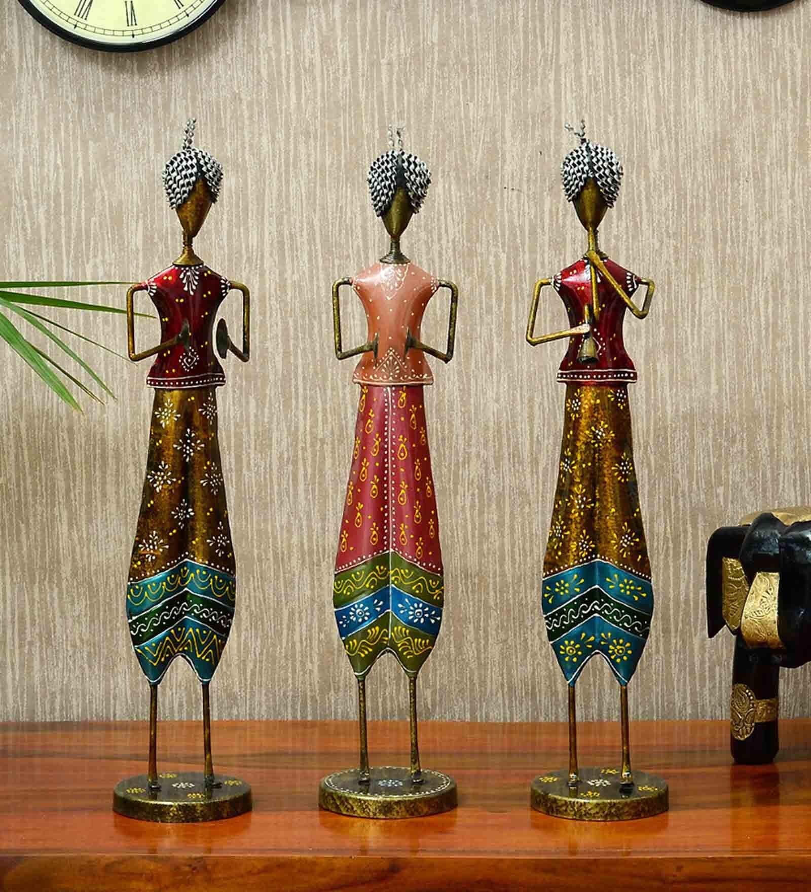 Iron Multicolor Lady Figurine Set of 3
