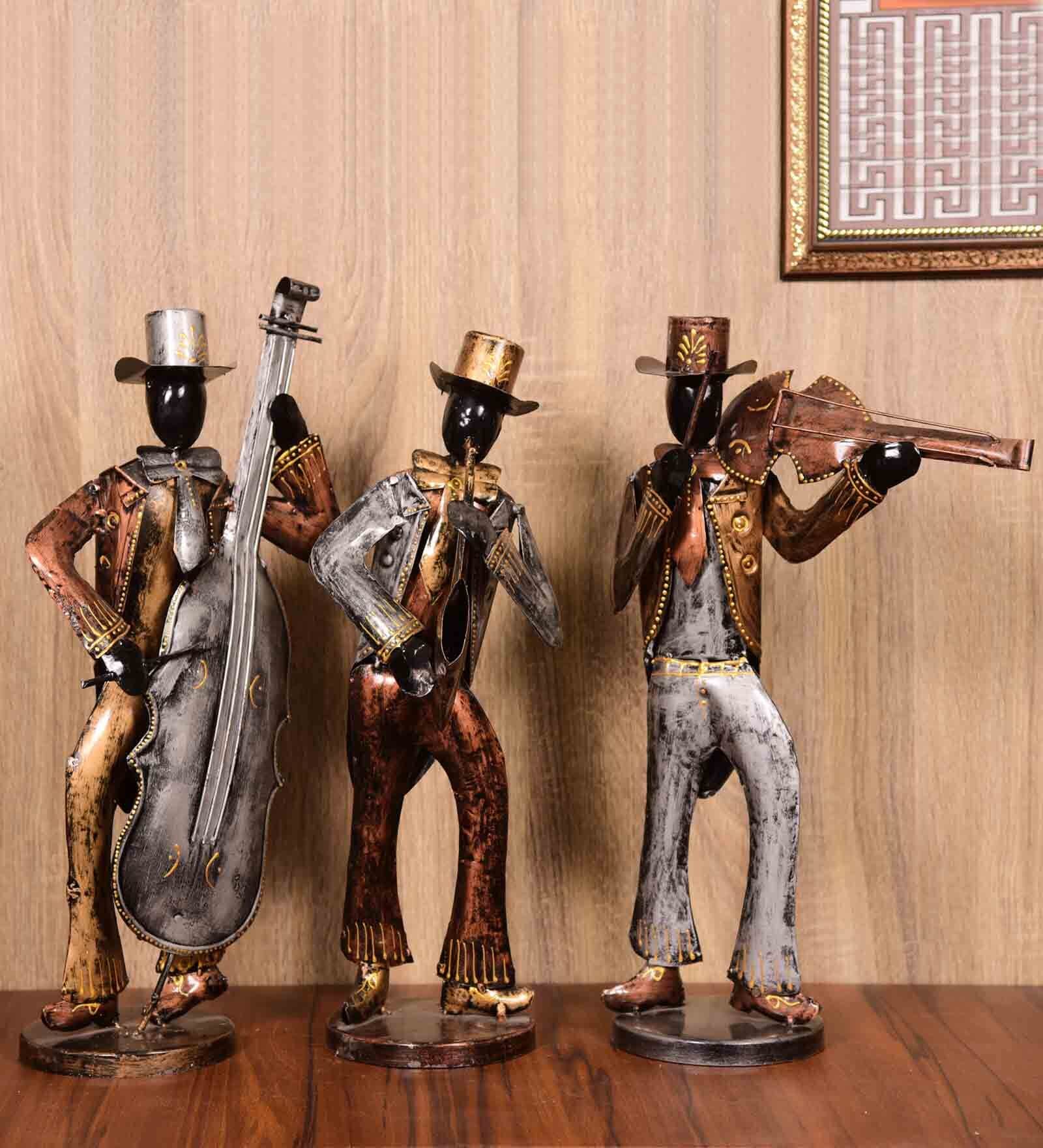 Iron Copper Finish Musician Figurine Set of 3