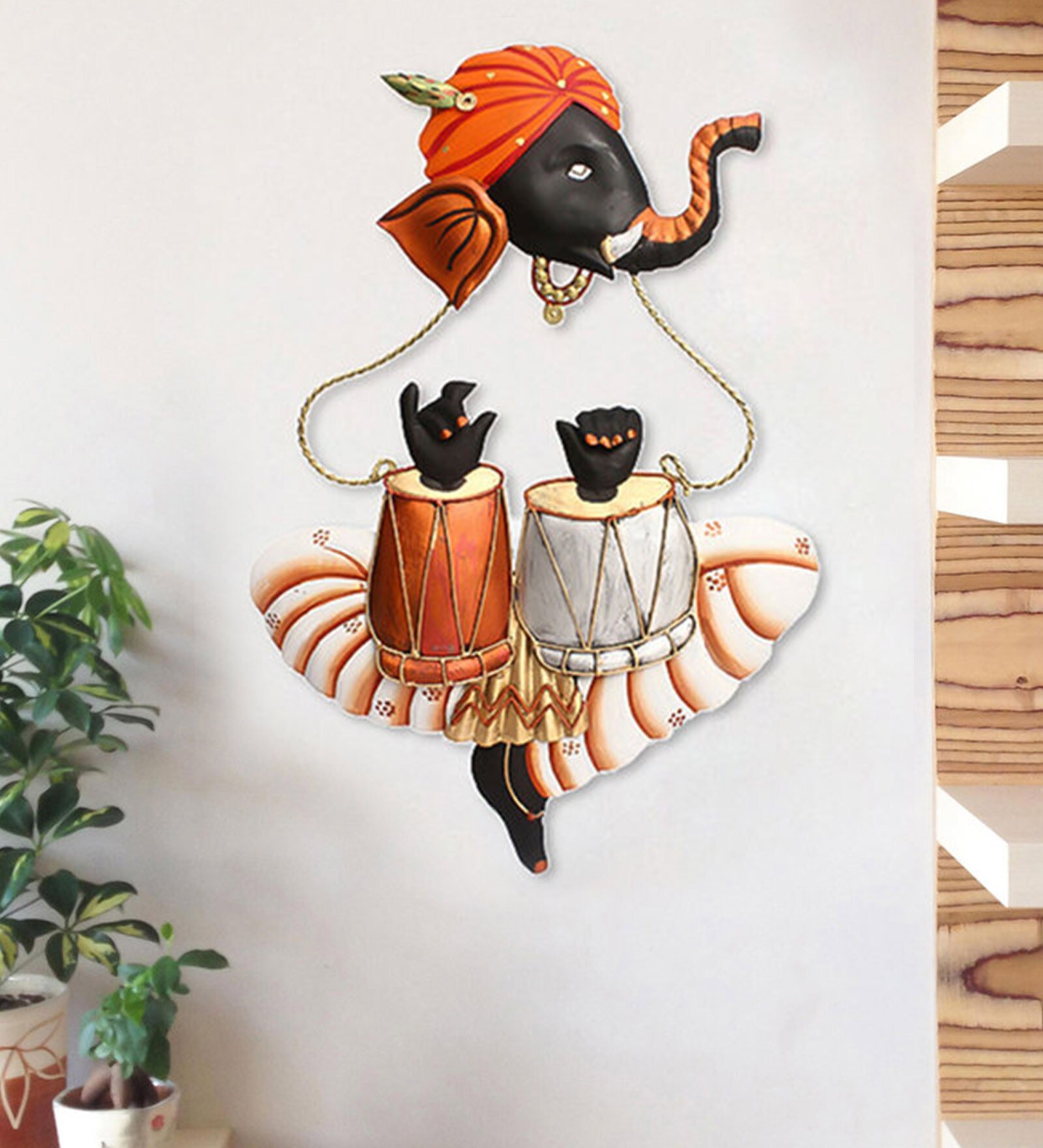 Wrought Iron Lord Ganesha Wall Art In Orange