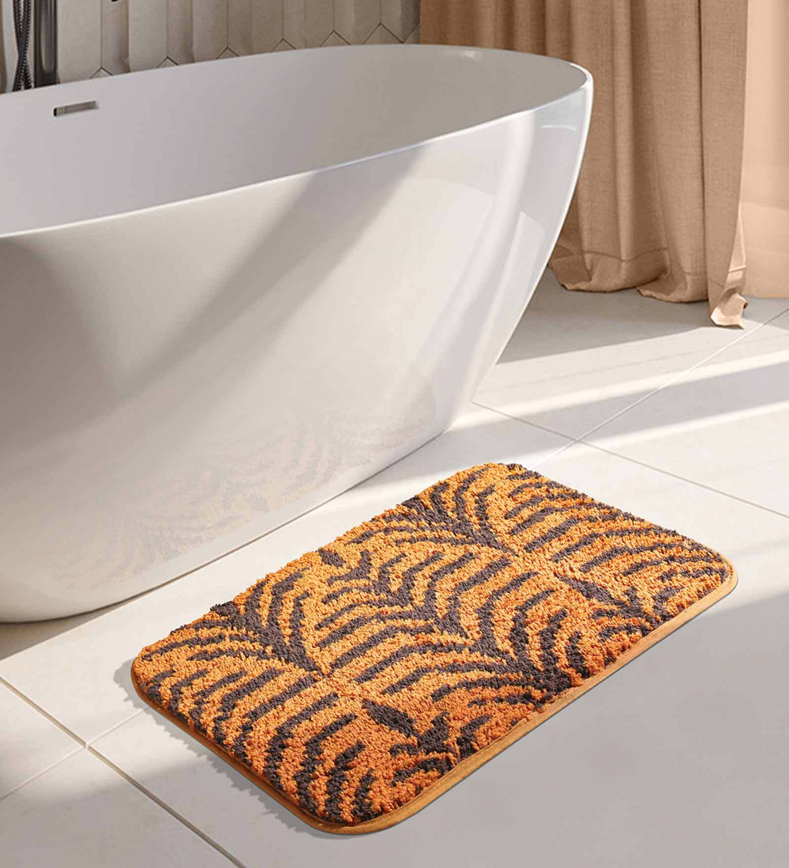 Mustard Floral Polyester 24x16 Inches AntiSkid Bath Mat