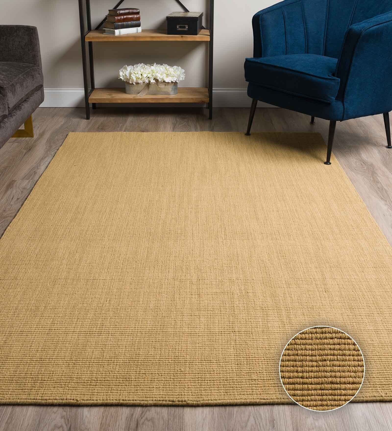 Mustard Abstract Wool & Jute 8 x 10 Feet Hand Woven Carpet