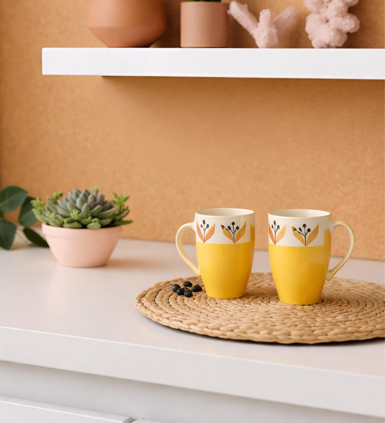 Mustard Bloom Coffee Mug Set of 2(275 ML Each) Microwave Safe Coffee Mugs