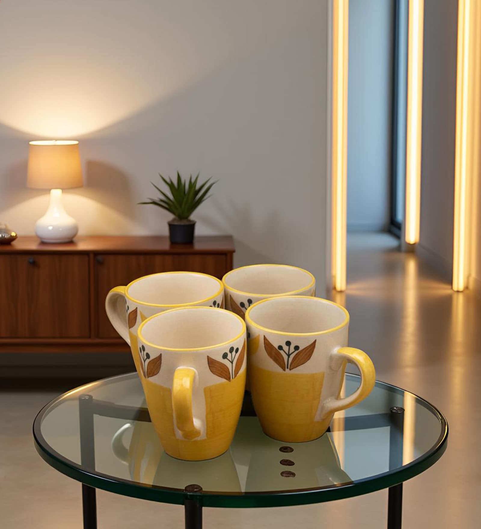 Mustard Bloom Coffee Mug Set of 4(275 ML Each) Microwave Safe Coffee Mugs