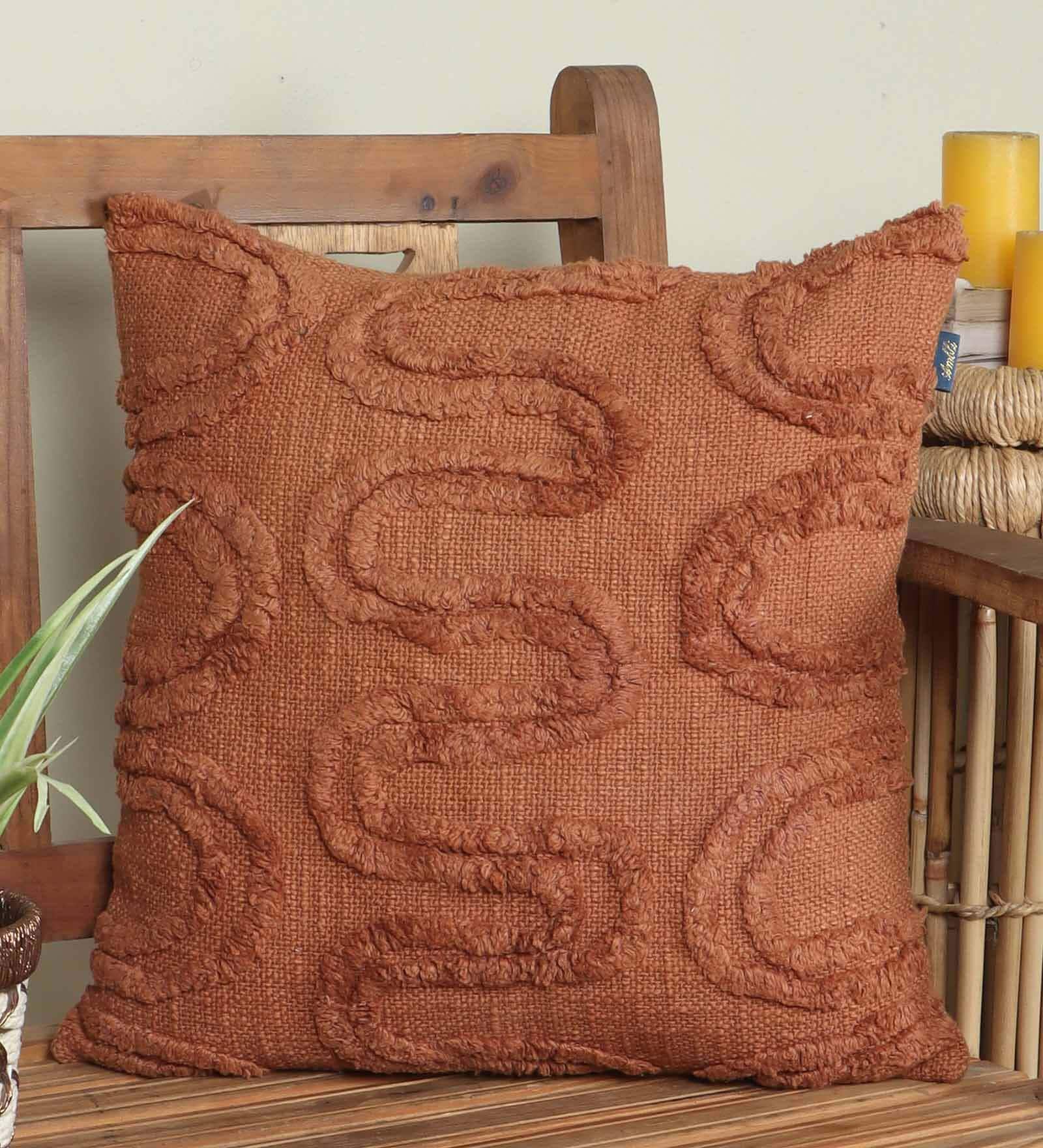 Mustard Woven Cotton 16 x 16 Inches Cushion Cover