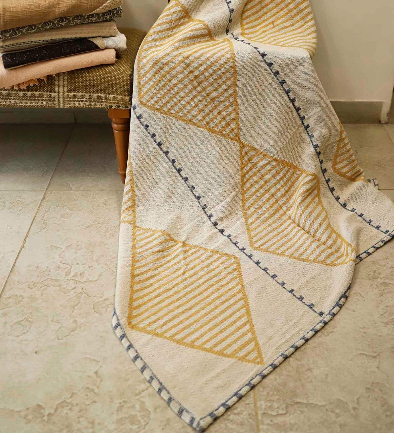 Mustard Cotton Geometric 67X48 Inches Throw