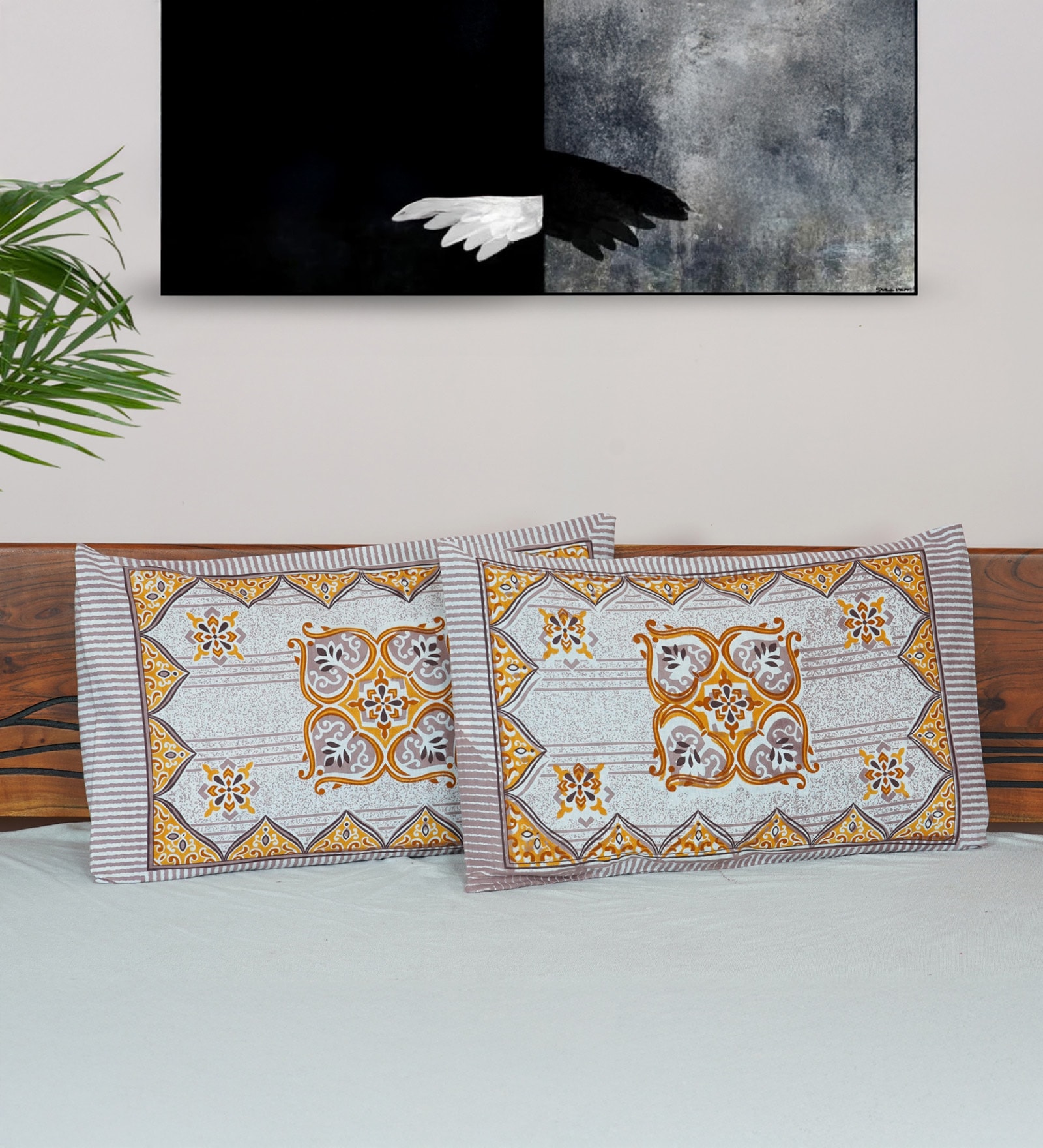 Mustard Cotton Premium Quality 180 TC (17*27 Inches) Pillow Covers Set