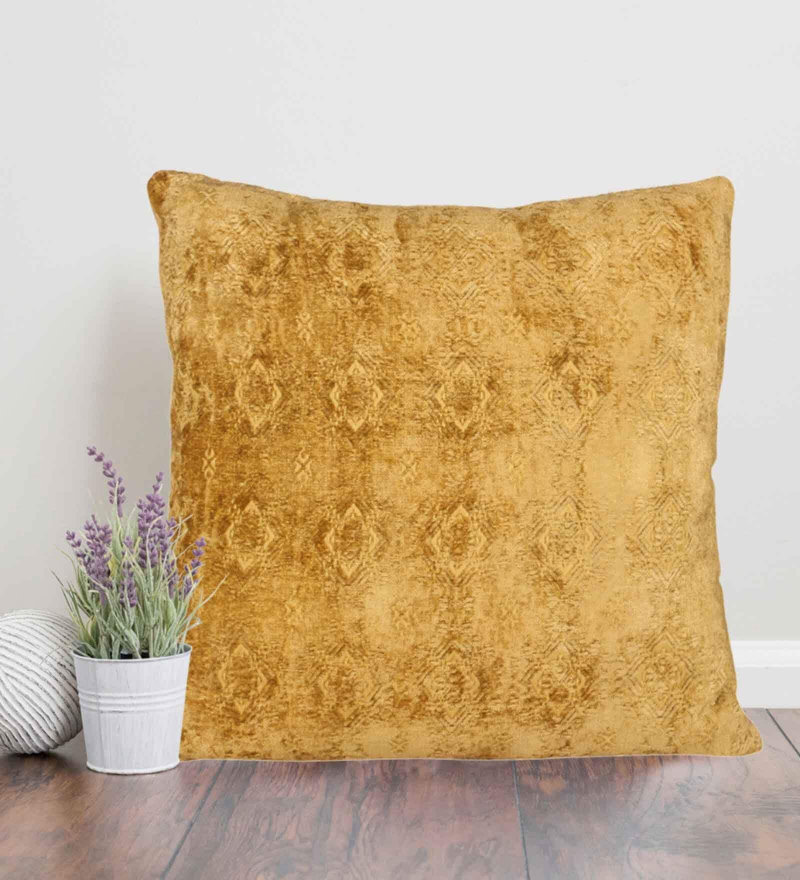 Mustard Traditional Ethnic Cotton 16 x 16 Inches Cushion Cover
